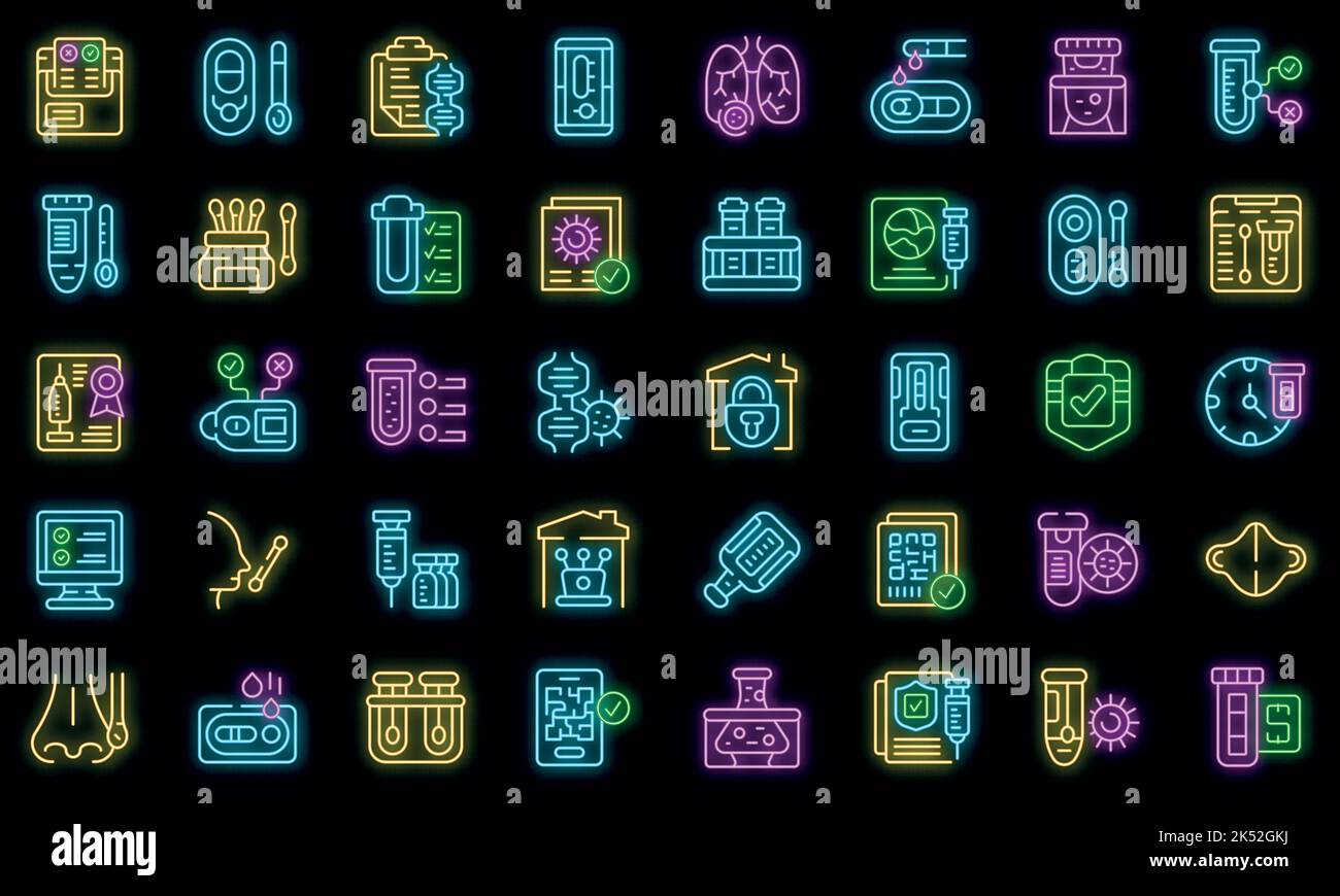 PCR test icons set outline vector. Covid analysis. Corona test vector ...