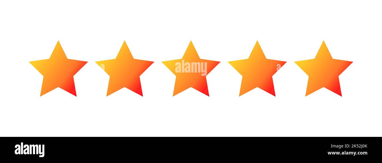 Five stars icons, yellow and orange gradient vibrant colors. Vector illustration. Stock Vector