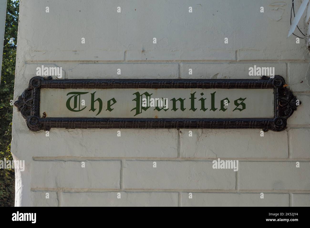 'The Pantiles' street sign in the Pantiles area of Royal Tunbridge Wells, Kent, UK. Stock Photo