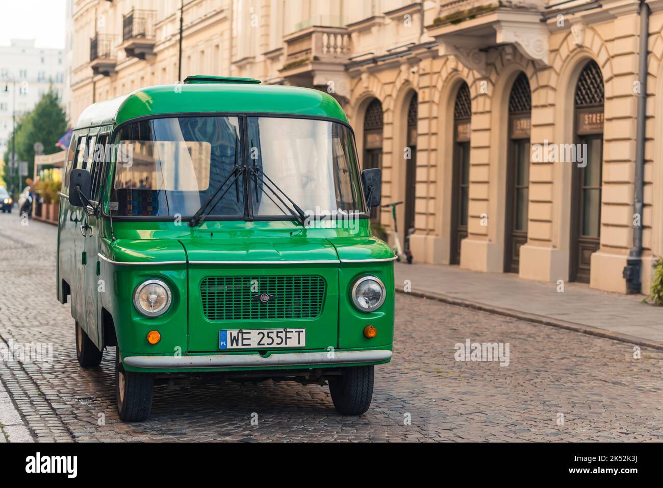 10.01.2022 Warsaw, Poland. Beautiful vintage well-maintained green ZSD Nysa. Classical Polish van parked in downtown Warsaw, . High quality photo Stock Photo