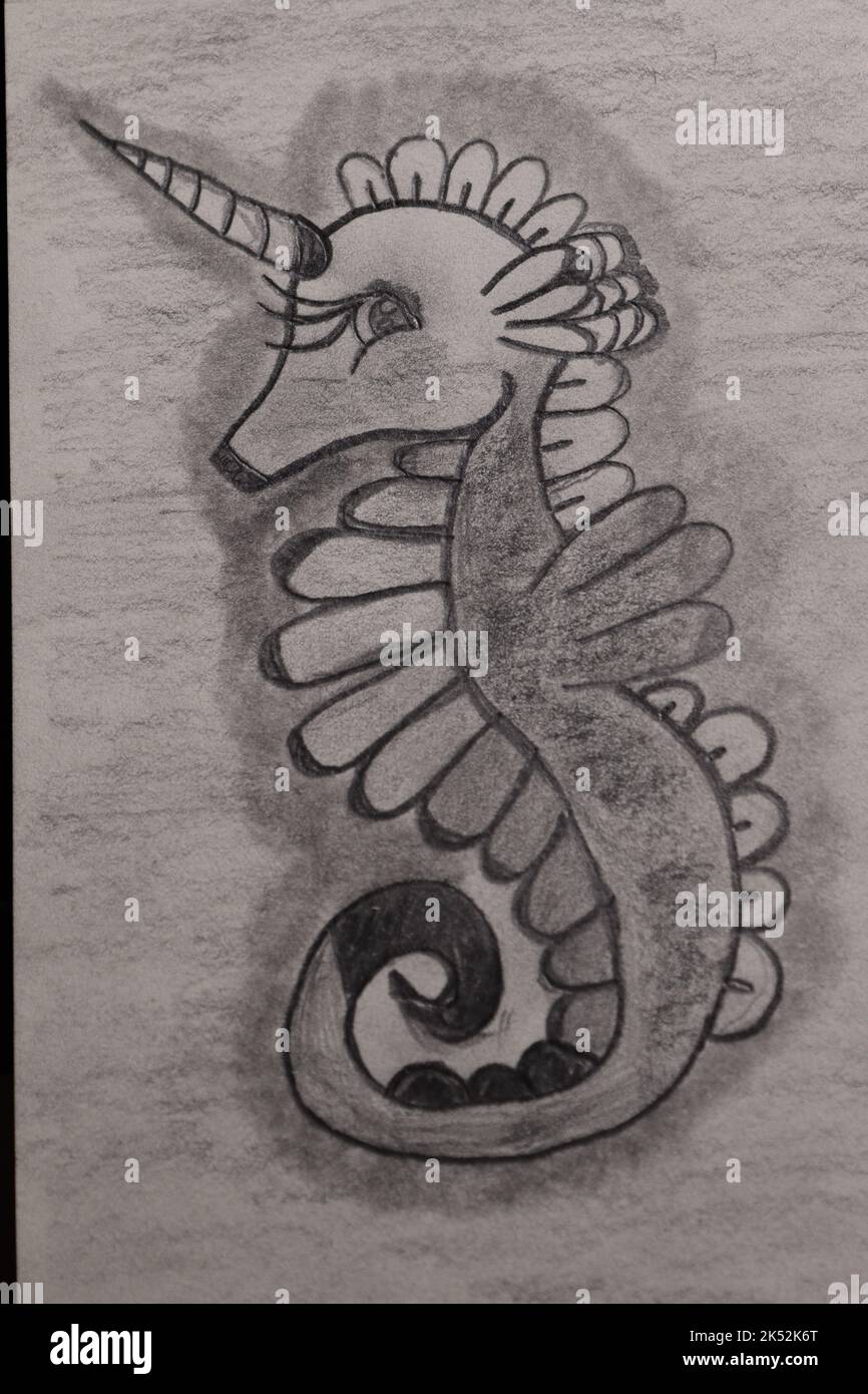 A simple drawing of an sea horse Stock Photo