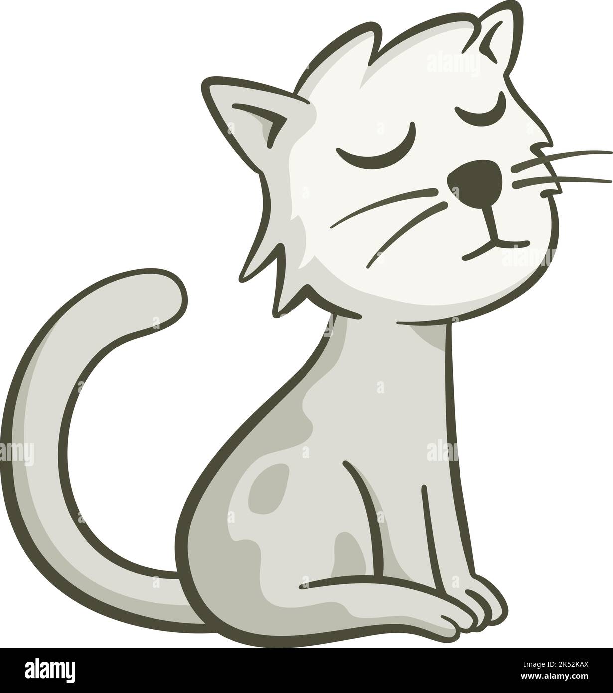 Cute illustration of a cat sitting on the floor with its eyes closed ...