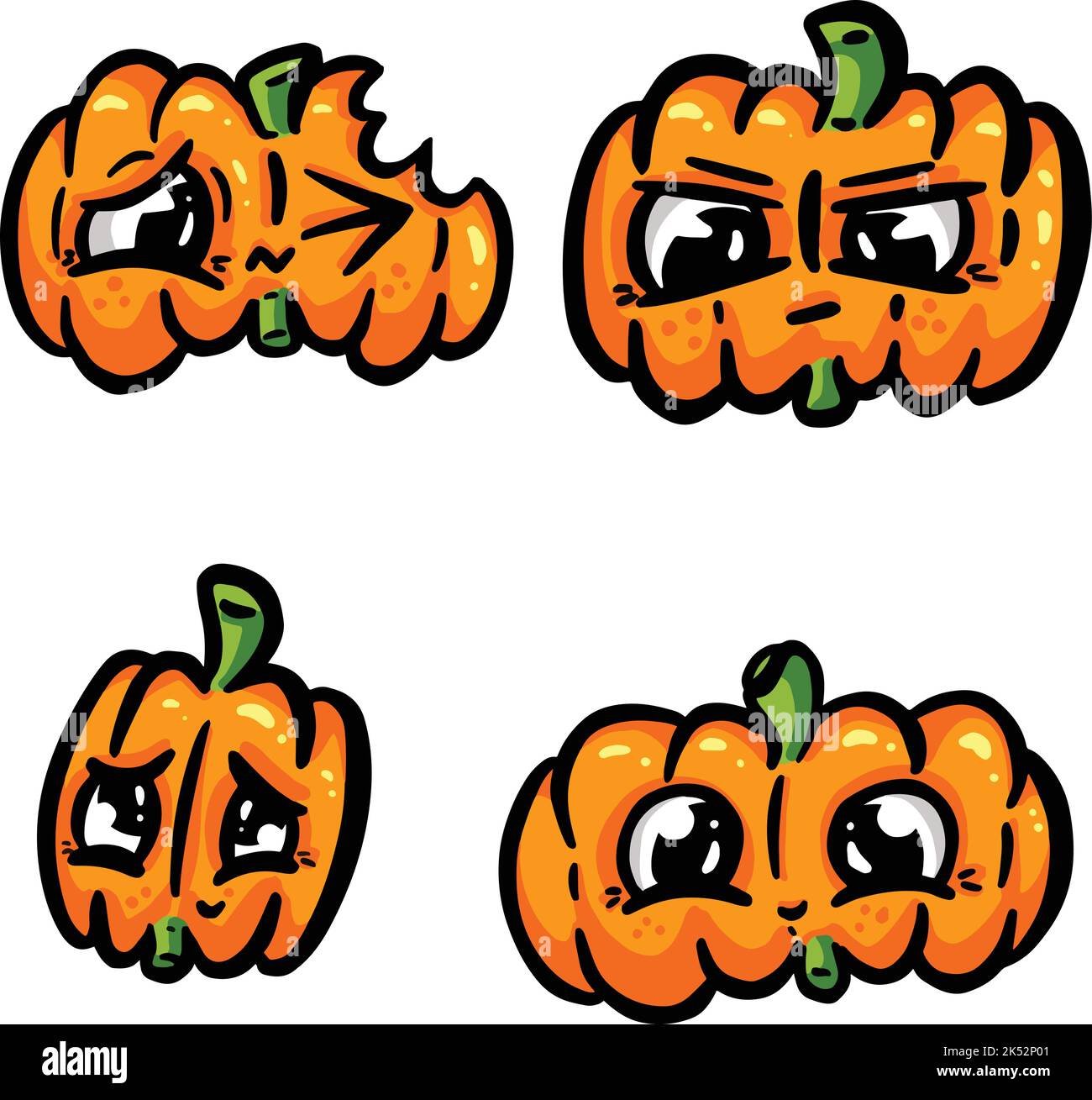 Cartoon Pumpkin Characters with Faces Orange with Eyes and Face ...