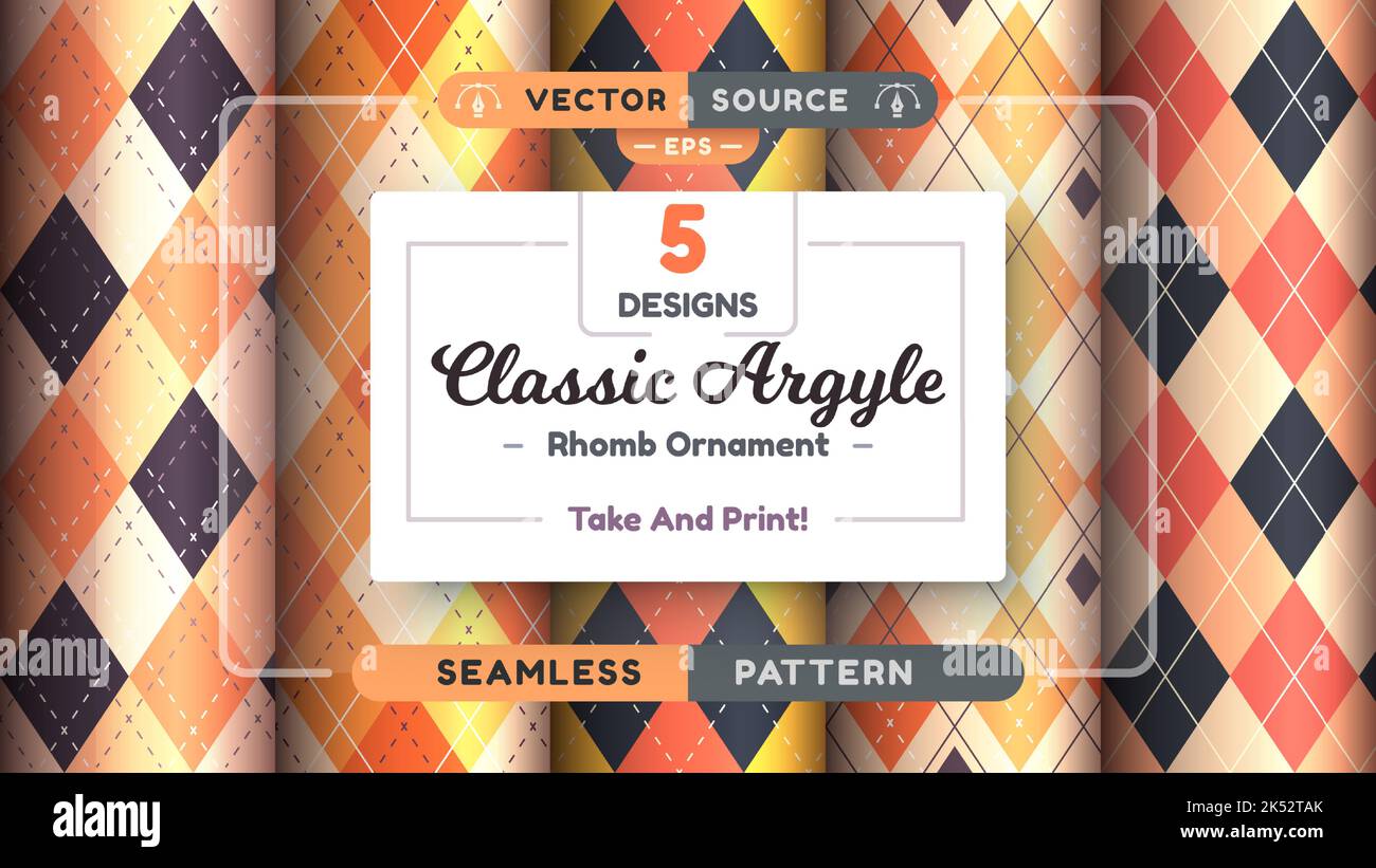 Halloween Argyle seamless patterns, square background, textile texture, rhomb scottish fabric. Stock Vector