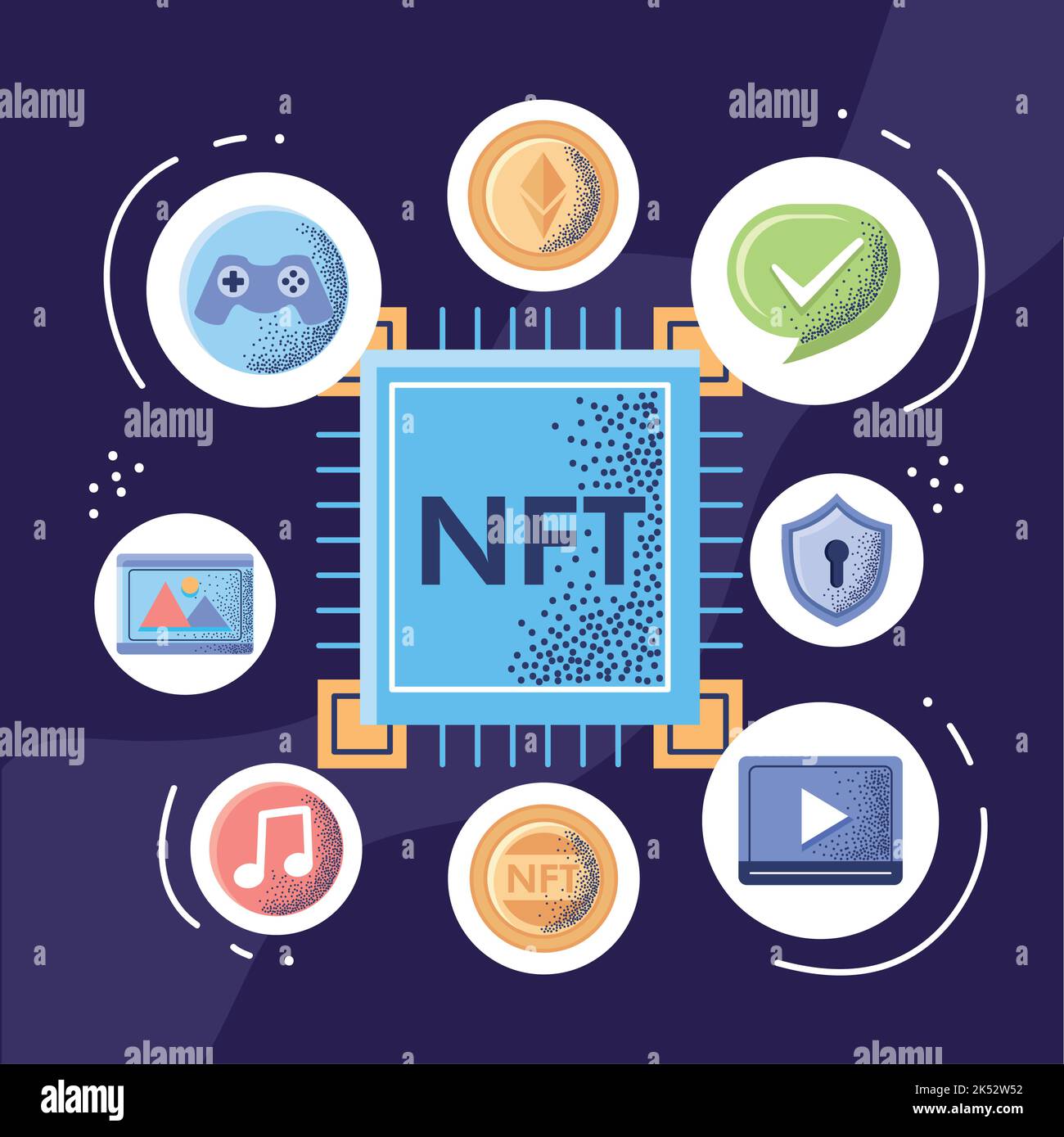 nft processor with set icons Stock Vector