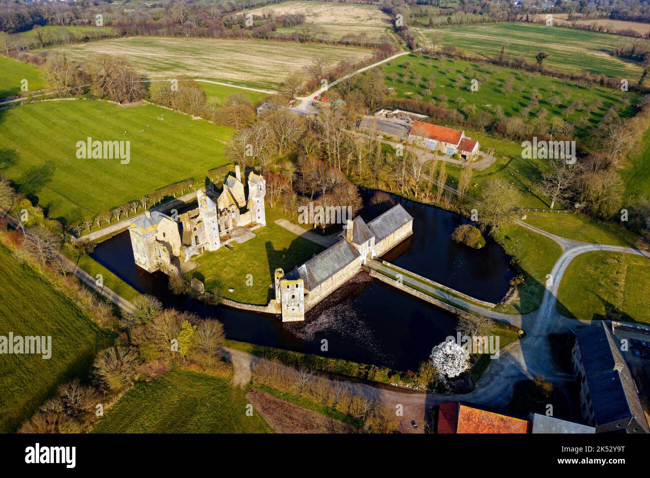 France, Manche, Cotentin Peninsula, Gratot, Gratot castle (aerial view