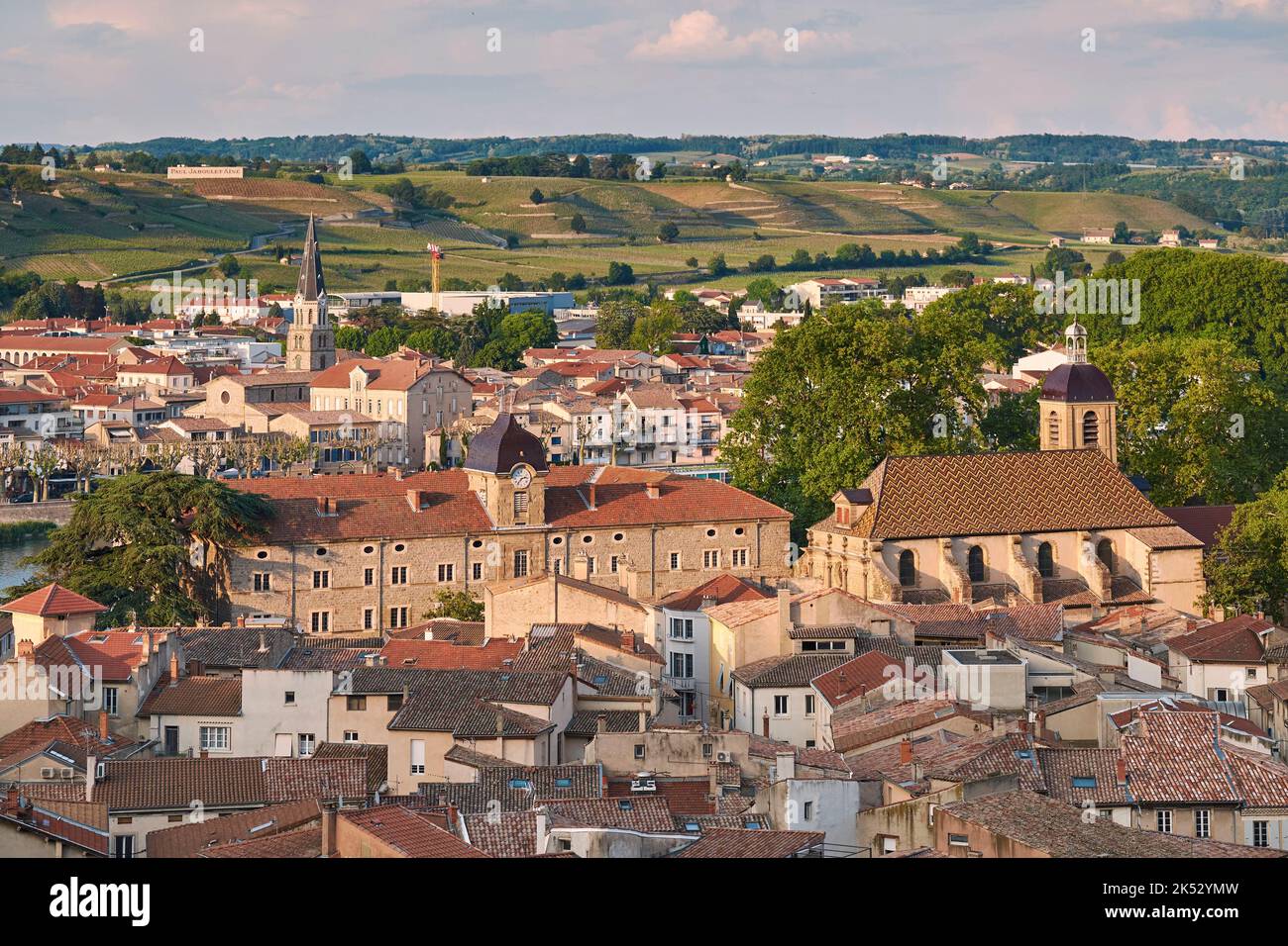 France, Ardeche, Rhone valley, Tournon sur Rhone, the chapel and the Gabriel Faure high school, Tain l'Hermitage (Drome) in the background Stock Photo