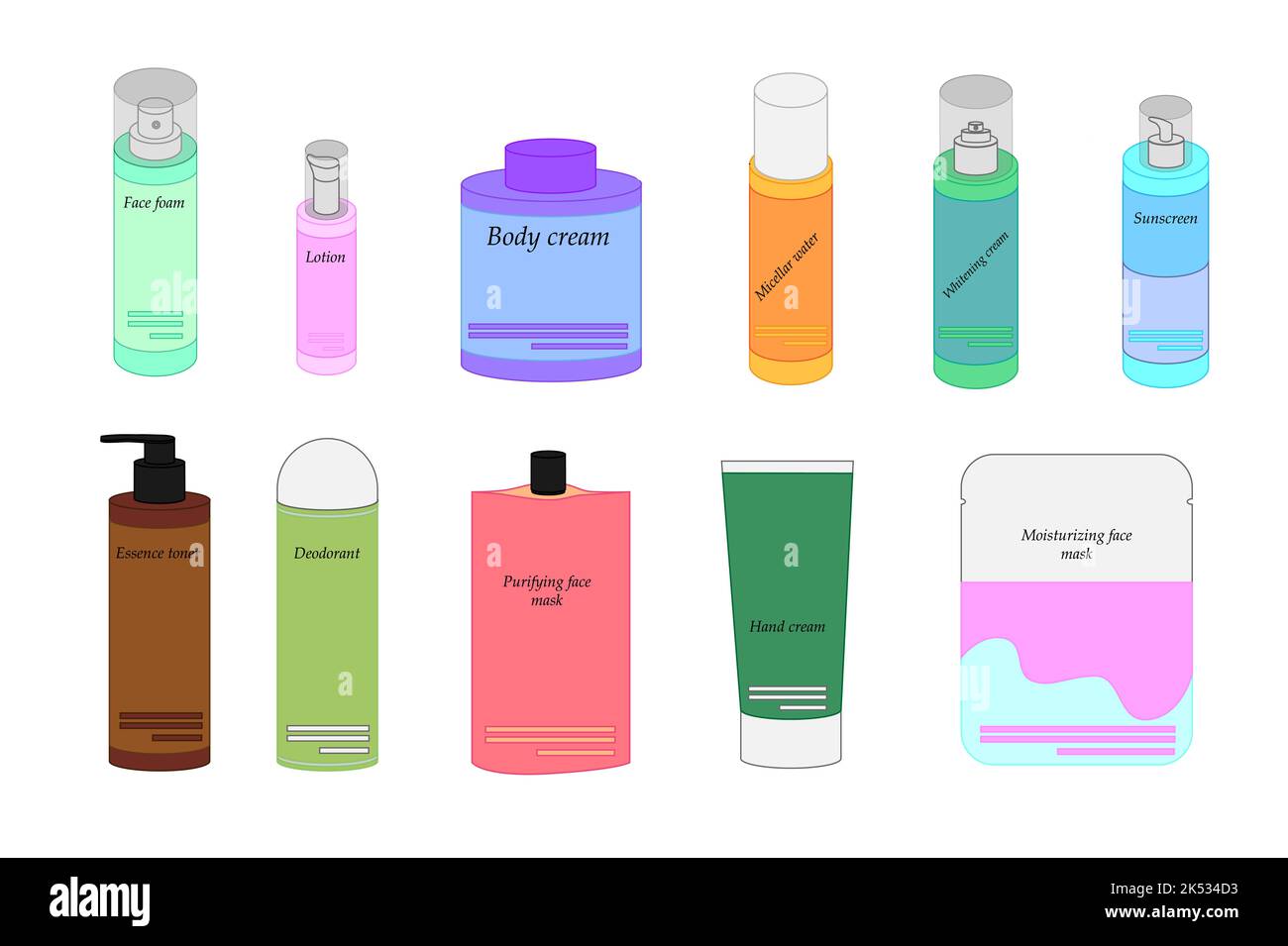 Set of bottles for cosmetics and personal care Stock Photo