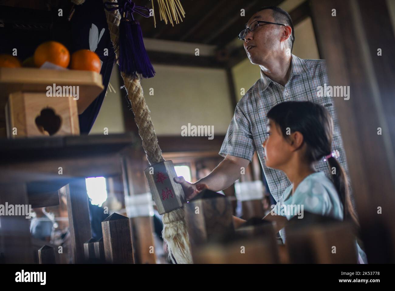 Visitors inside Himeji Castle (Himejijō), also known as White Heron