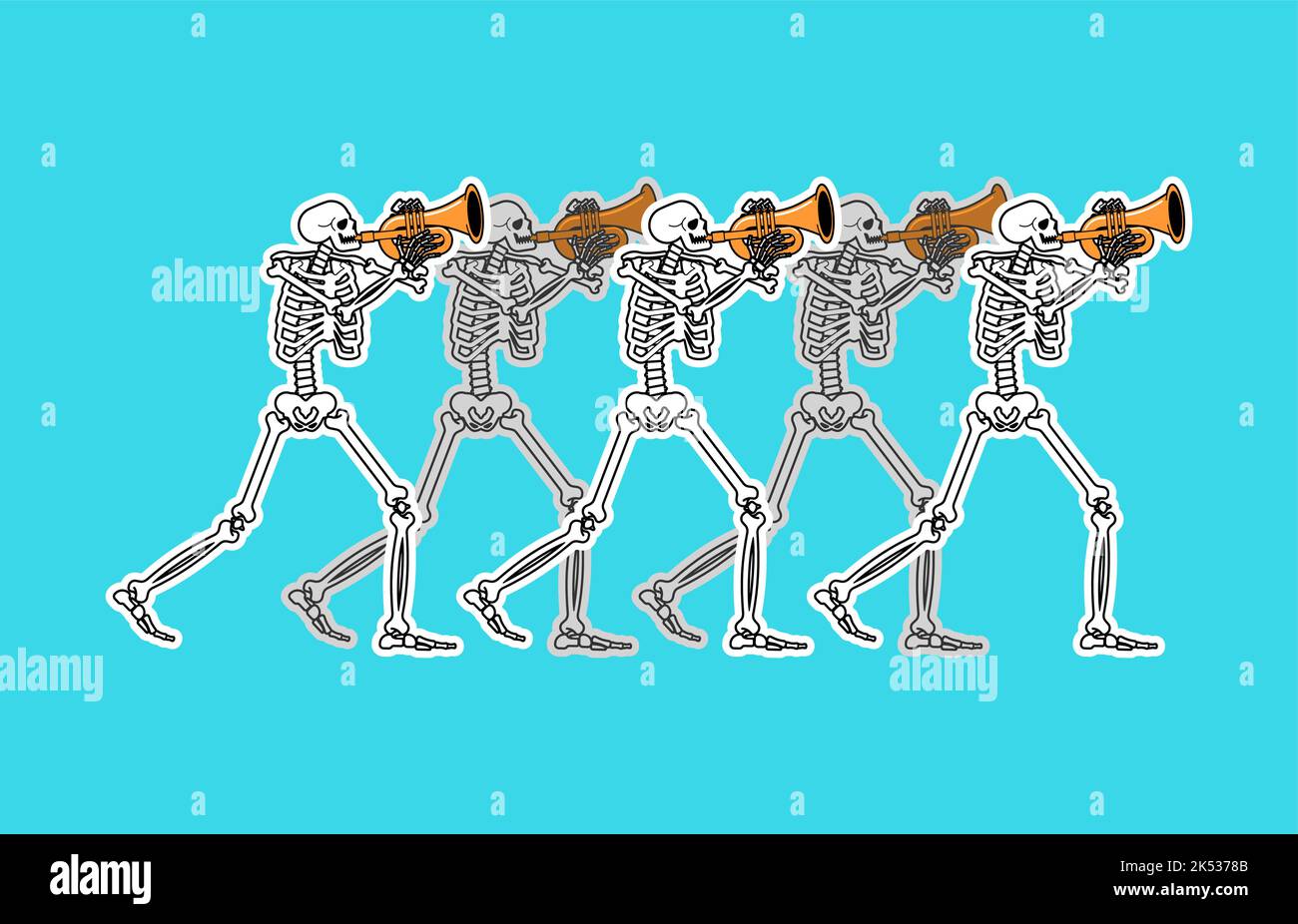 Skeleton with trumpet. Skeleton musician. bugle and dead. Vector