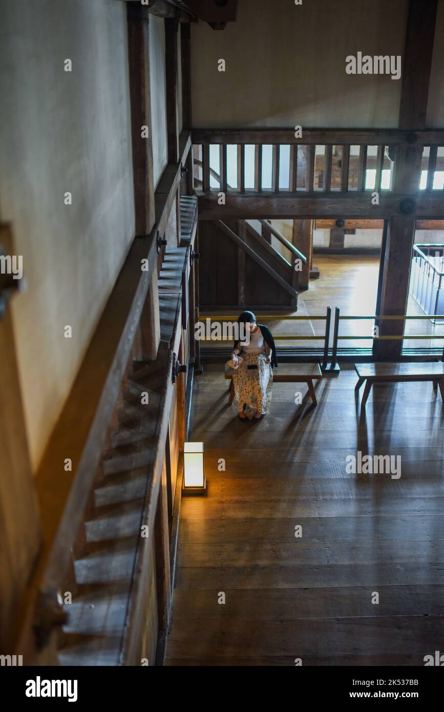 Visitors inside Himeji Castle (Himejijō), also known as White Heron