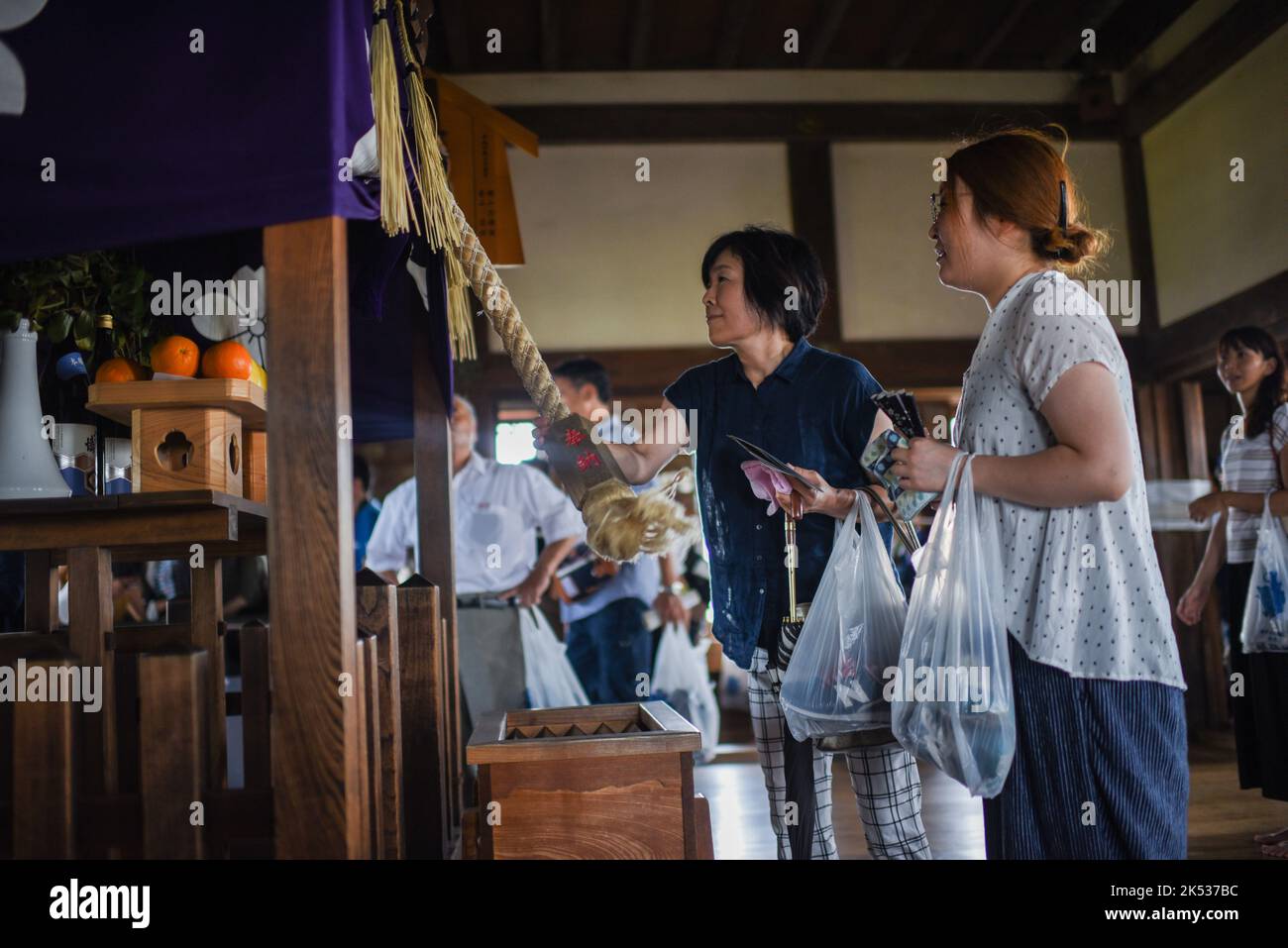 Visitors inside Himeji Castle (Himejijō), also known as White Heron