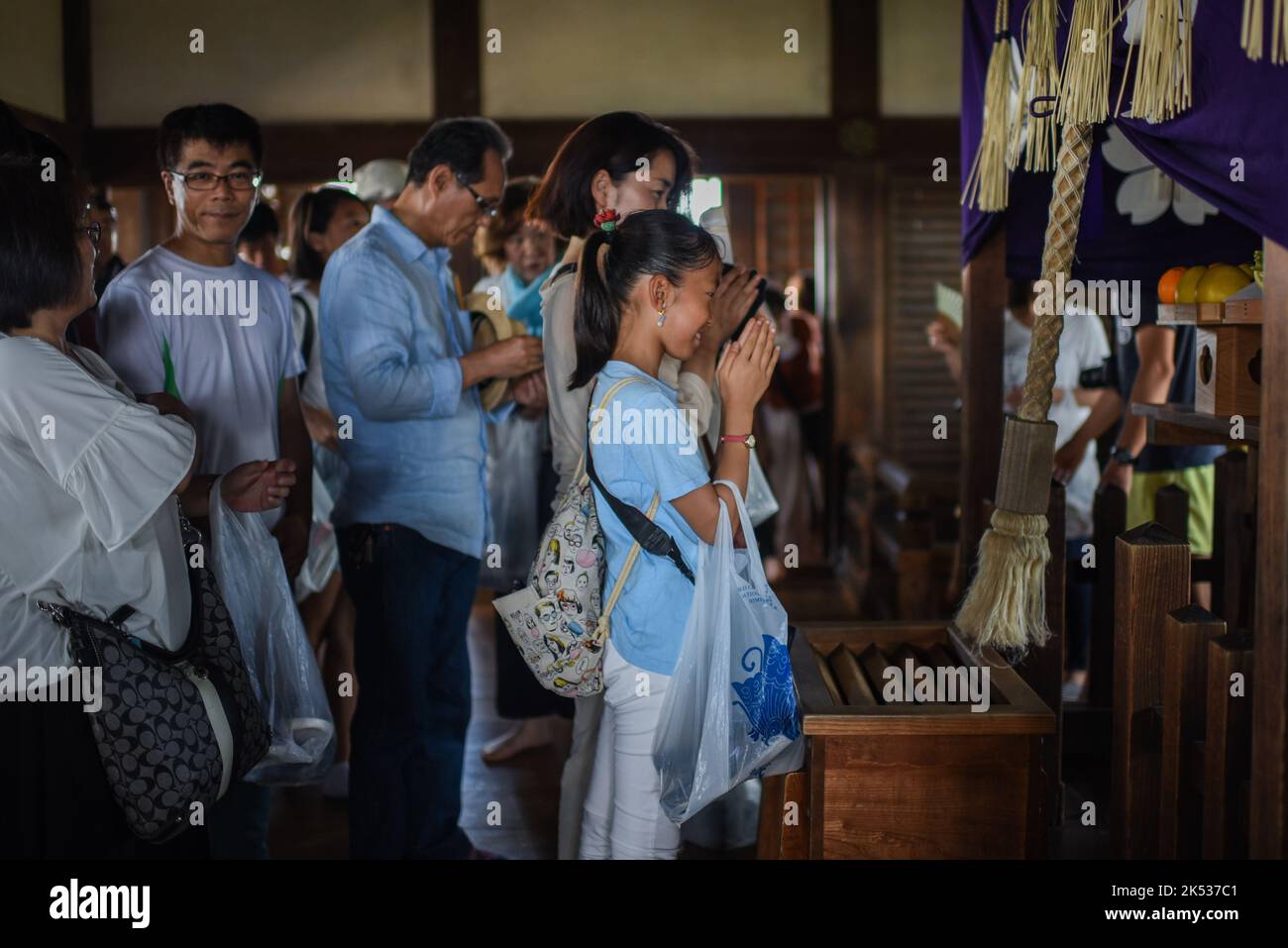 Visitors inside Himeji Castle (Himejijō), also known as White Heron