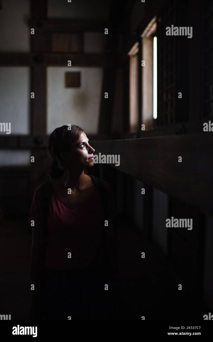 Visitors inside Himeji Castle (Himejijō), also known as White Heron