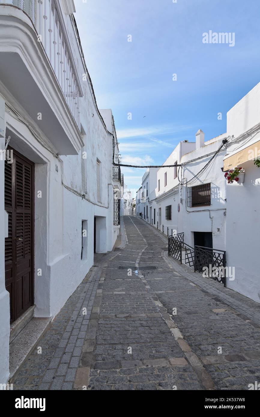 Street of the Andalusian white village of Vejer de la Frontera Stock Photo