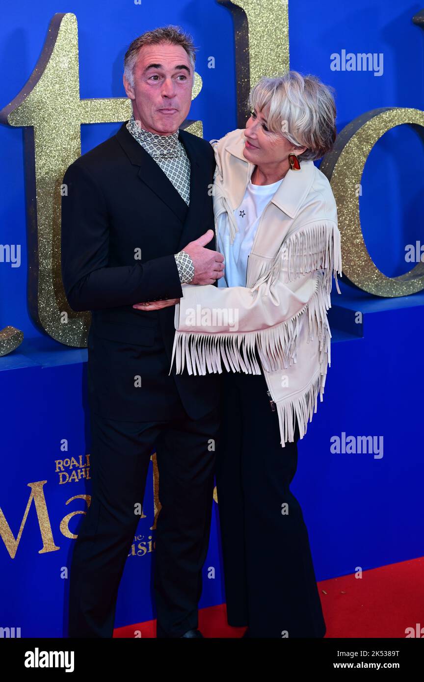 London, UK , 05/10/2022, Greg Wise and Emma Thompson Arrive at the Cast and filmmakers attend the BFI London Film Festival press conference for Roald Dahl’s Matilda The Musical, released by Sony Pictures in cinemas across the UK & Ireland on November 25th -  5th October 2022, London, UK. Stock Photo