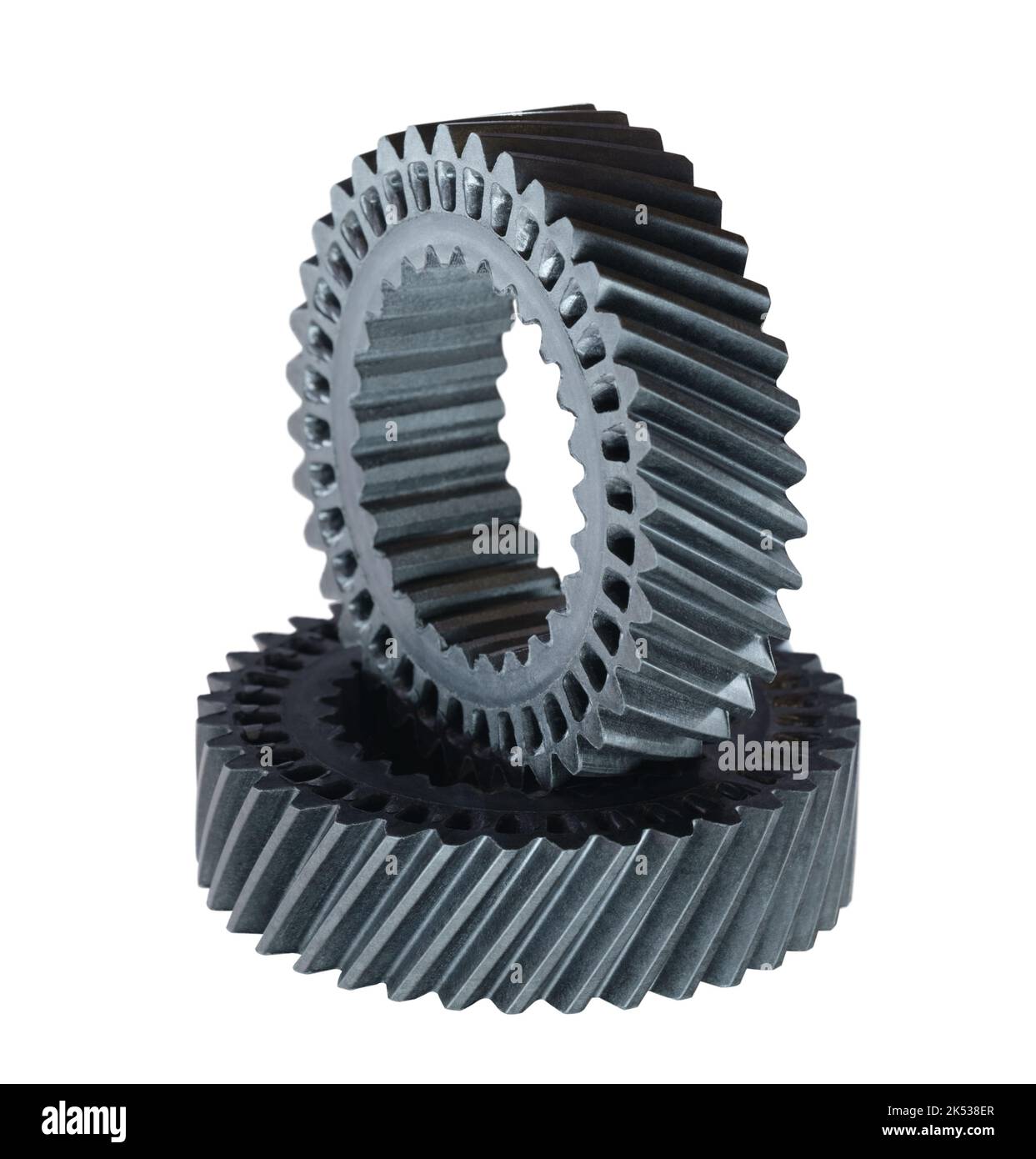 Gears of transmission gearbox isolated on white, industrial concept ...