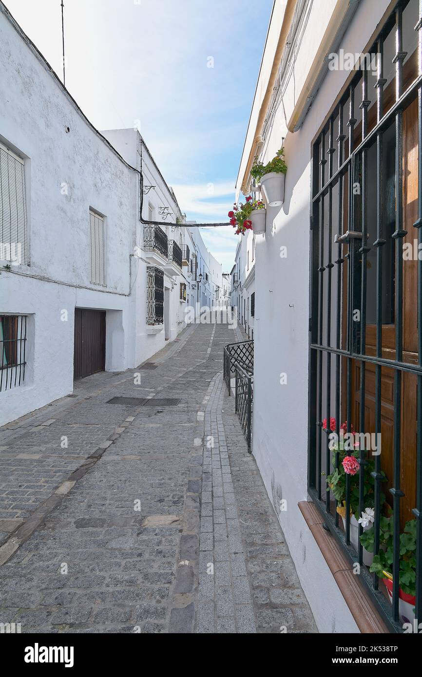 Street of the Andalusian white village of Vejer de la Frontera Stock Photo