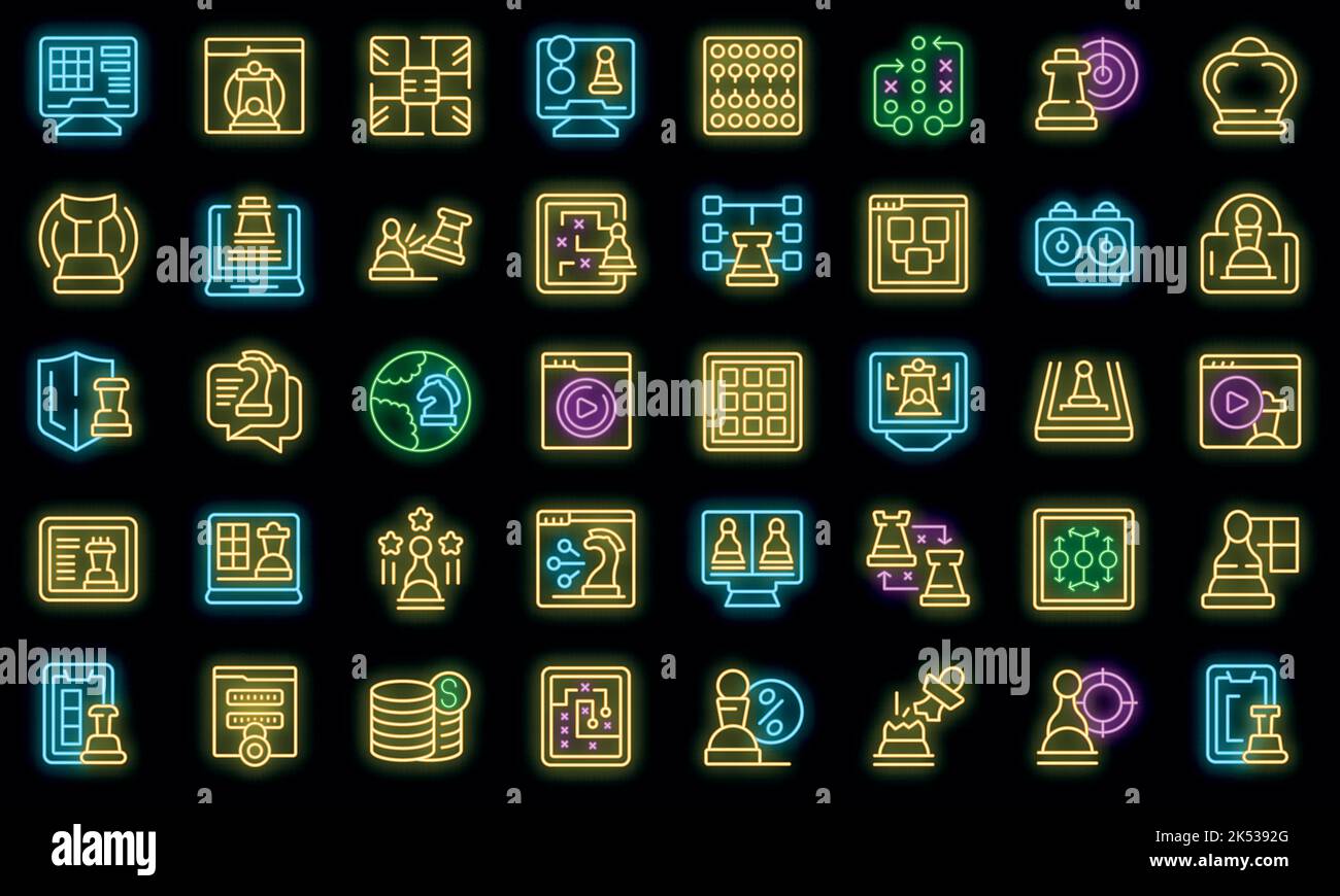 Online chess game icons set outline vector. People activity. Online ...