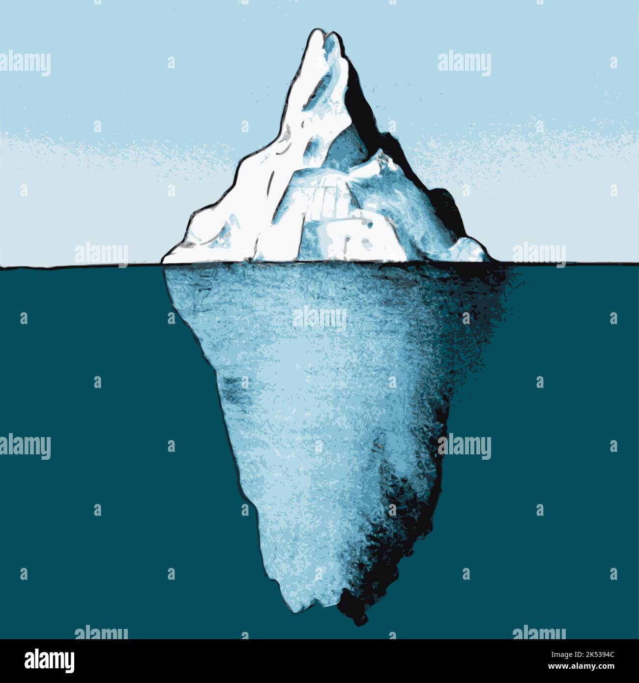 A vector illustration of the tip of an iceberg and the rest underwater