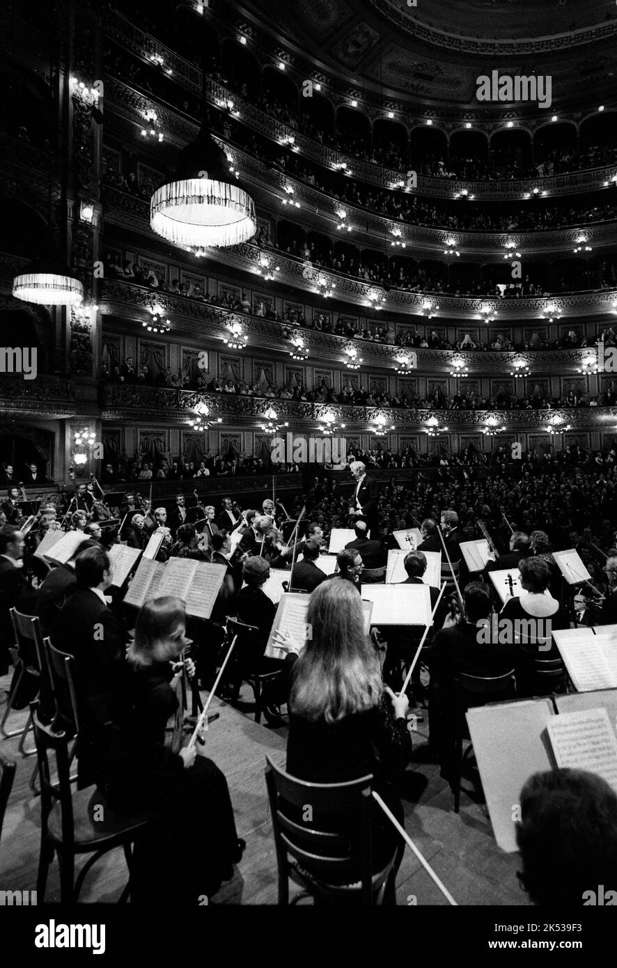 Jean Martinon, French music conductor, with the ORTF orchestra, Teatro