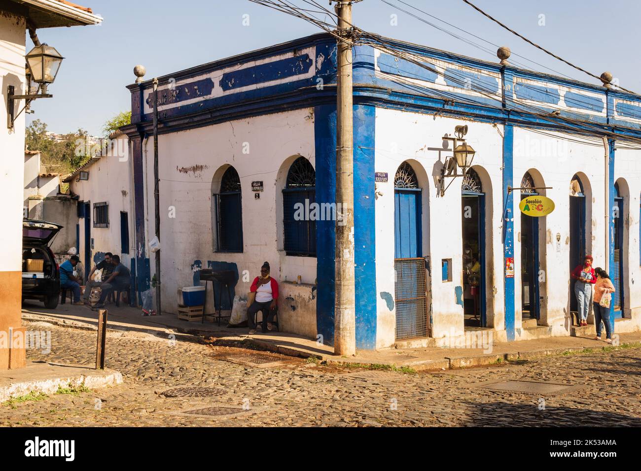 Corner of colonial groceries store in Sabará, Minas Gerais, Brazil. Stock Photo