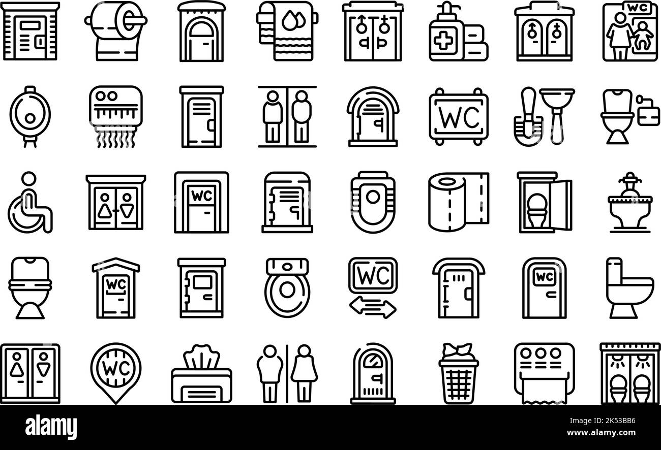 Public restrooms icons set outline vector. Toilet seat. Bowl restroom