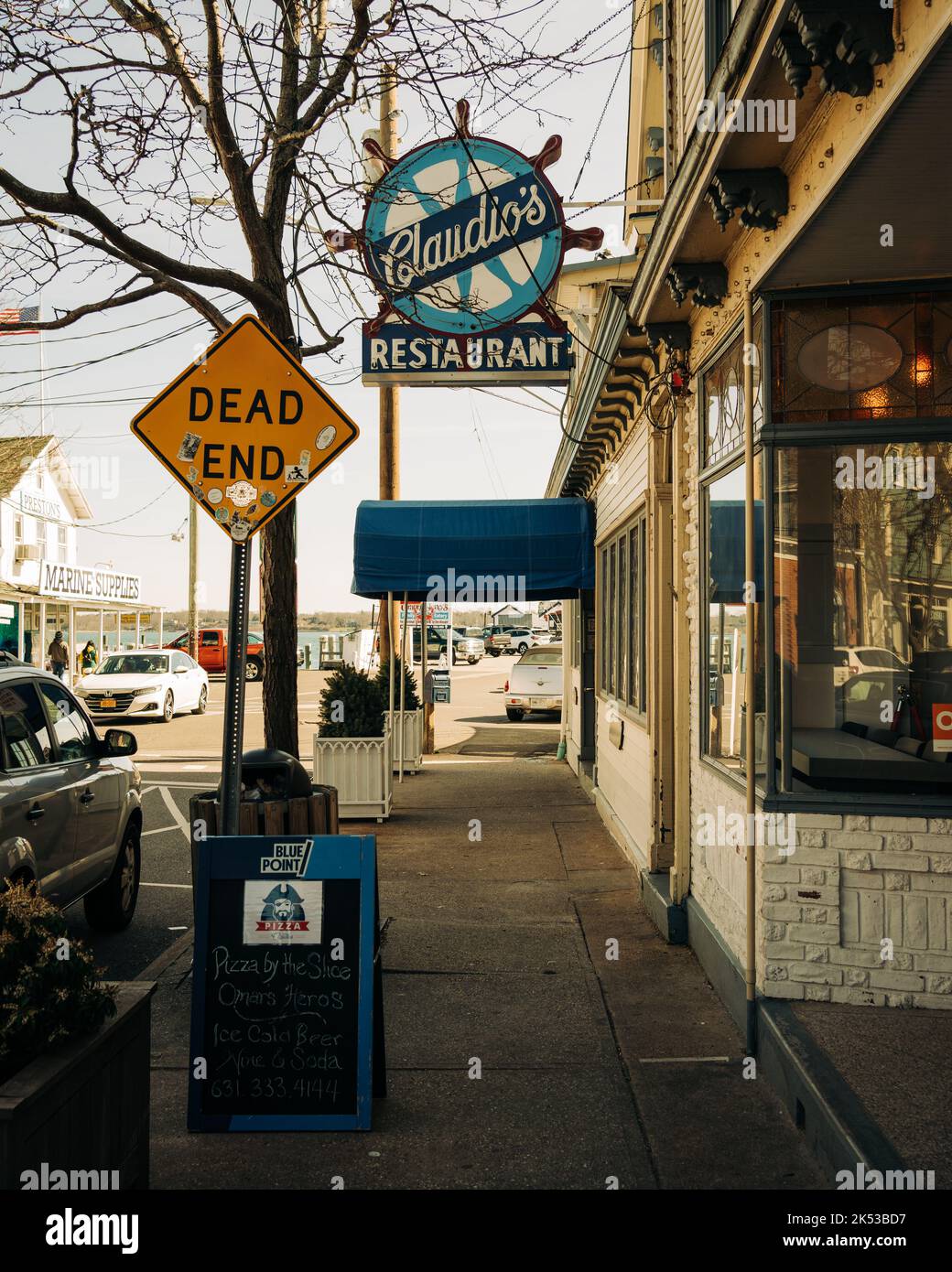 Claudios Restaurant vintage sign, Greenport, New York Stock Photo Alamy