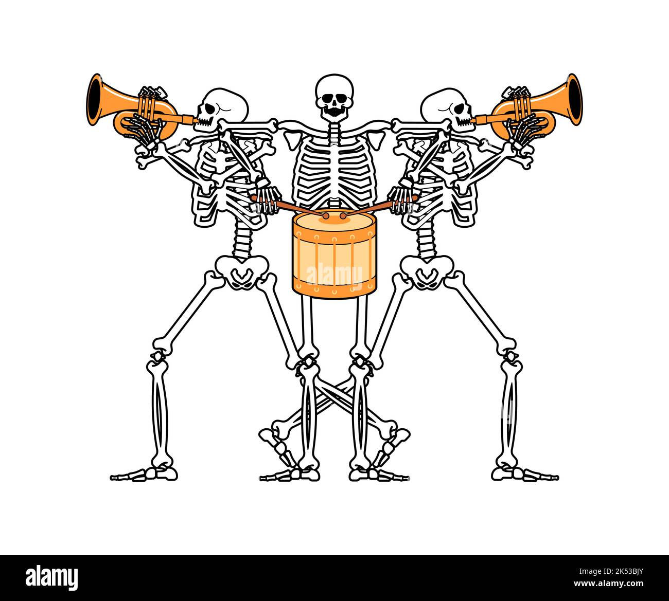 Skeletons rock band. Skeleton and guitar. Dead man and drum. Skeleton