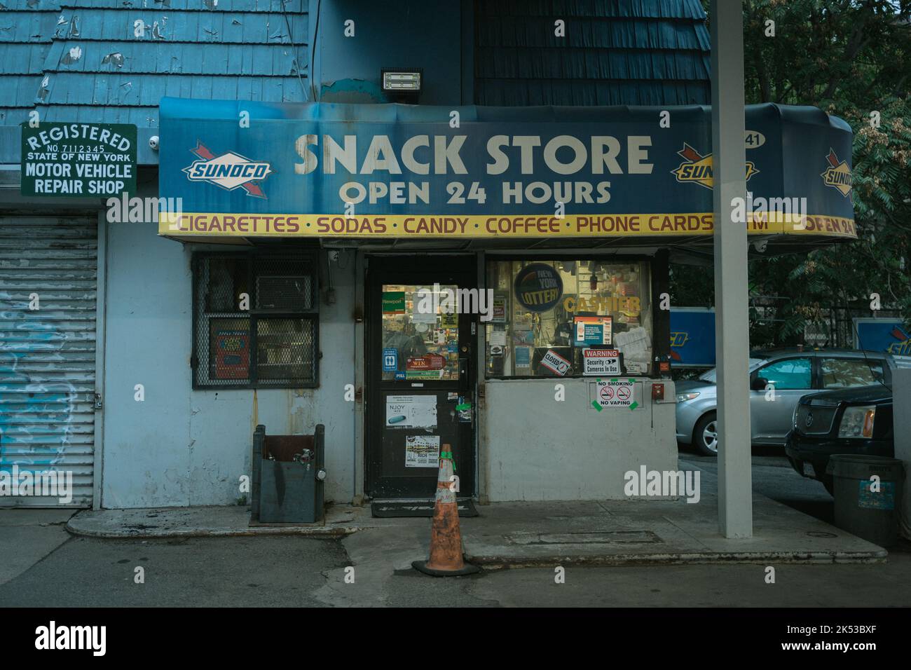 Vintage Sunoco gas station sign on Atlantic Avenue in Crown Heights