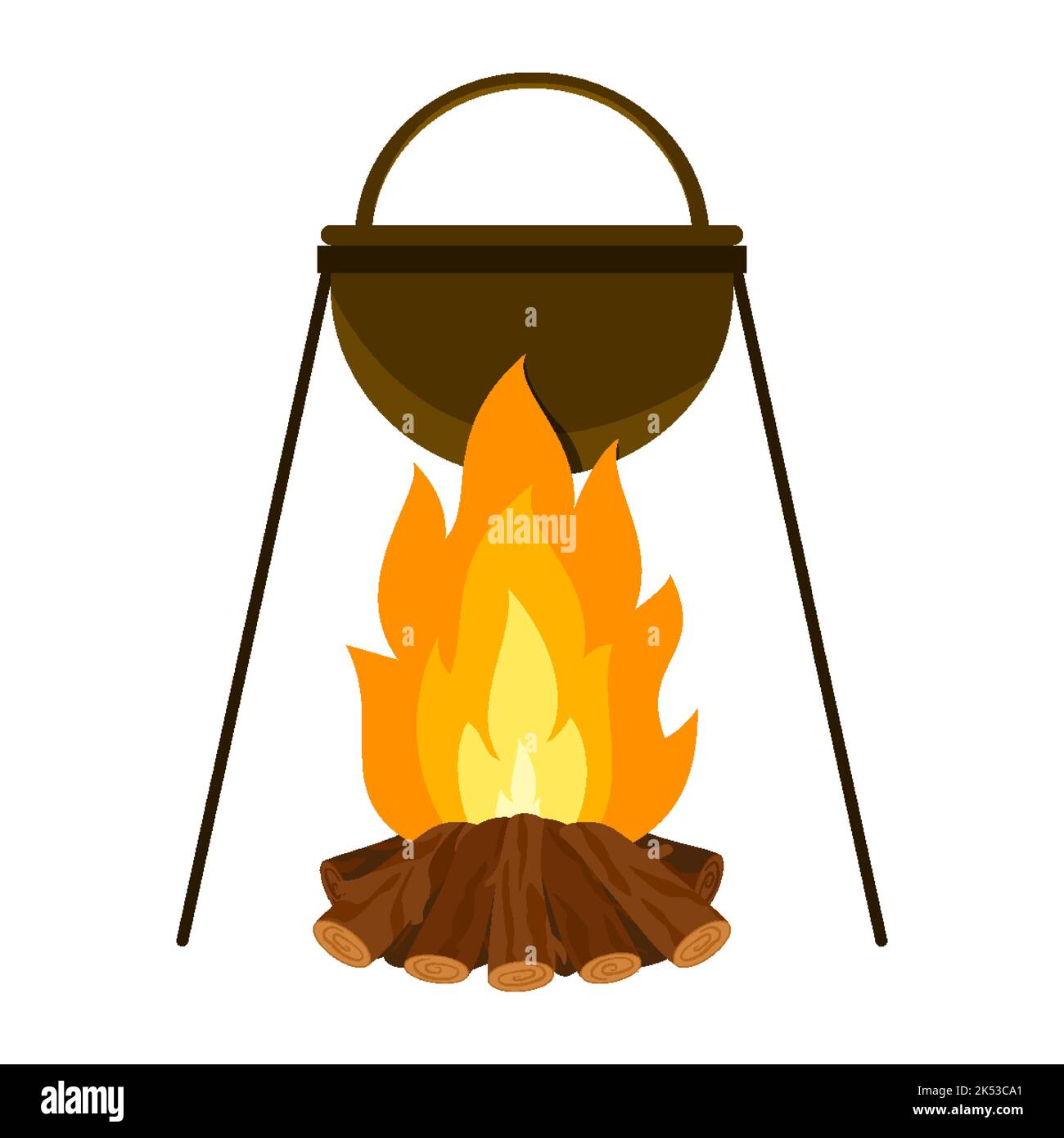 Cauldron or camping kettle over open fire outdoors Stock Photo - Alamy