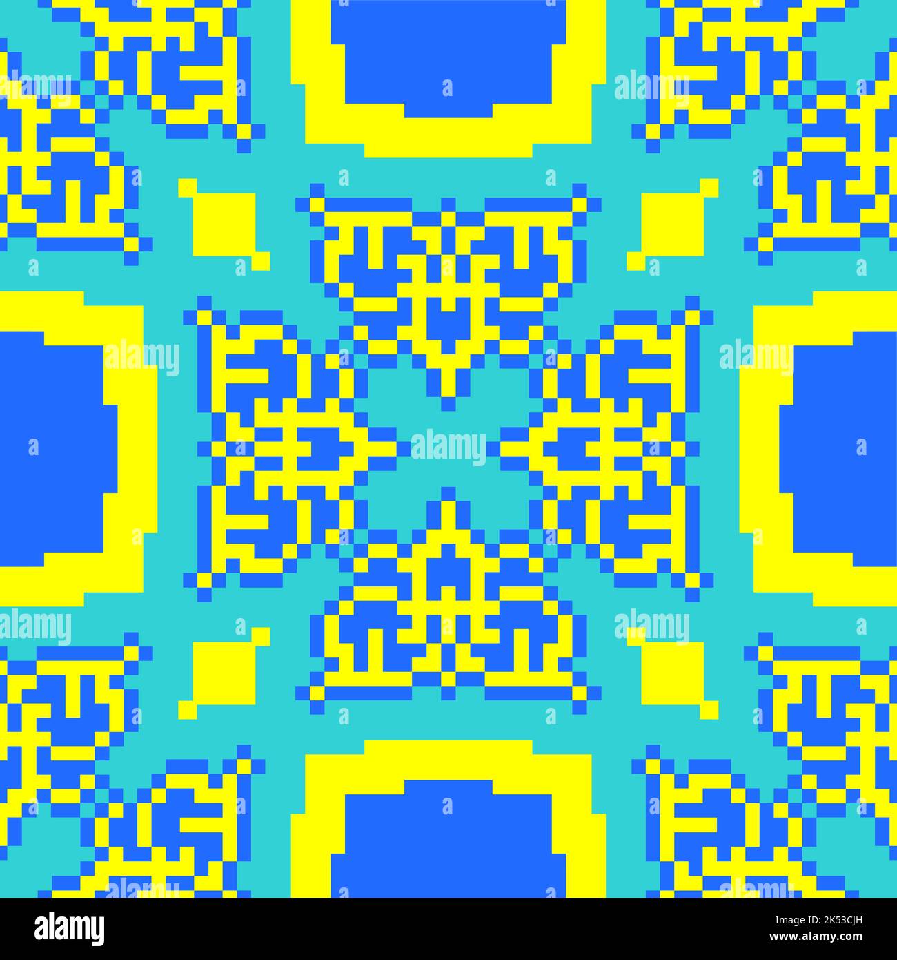 Pixel art Kazakh ornament. 8 bit Traditiona Kazakhstan Background pixelated Stock Vector