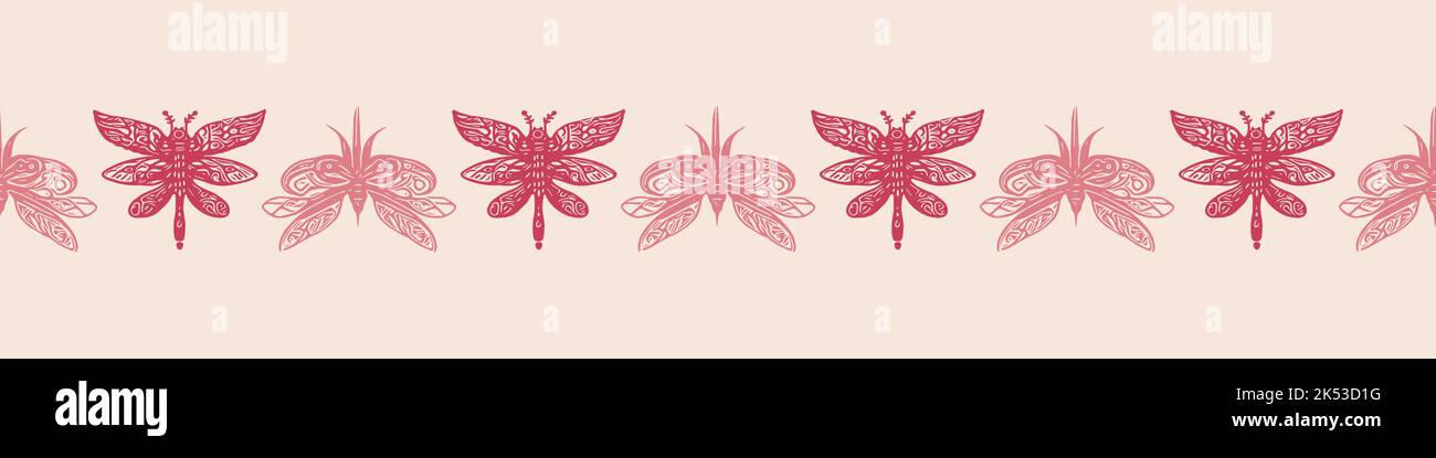 Retro butterfly seamless border. 70s style ecological insect garden ...