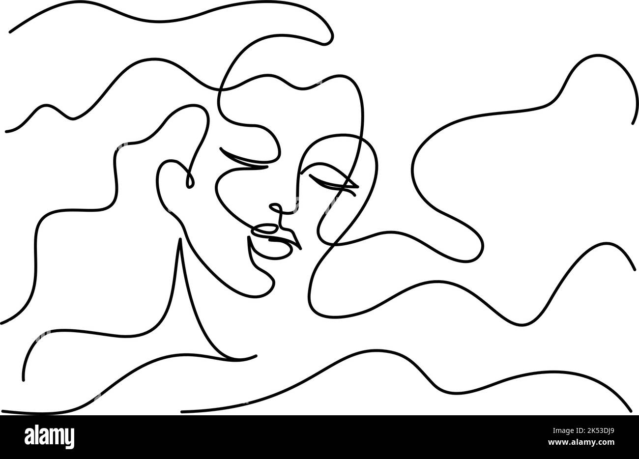 Abstract minimal woman face. Continuous one line drawing. Portret ...