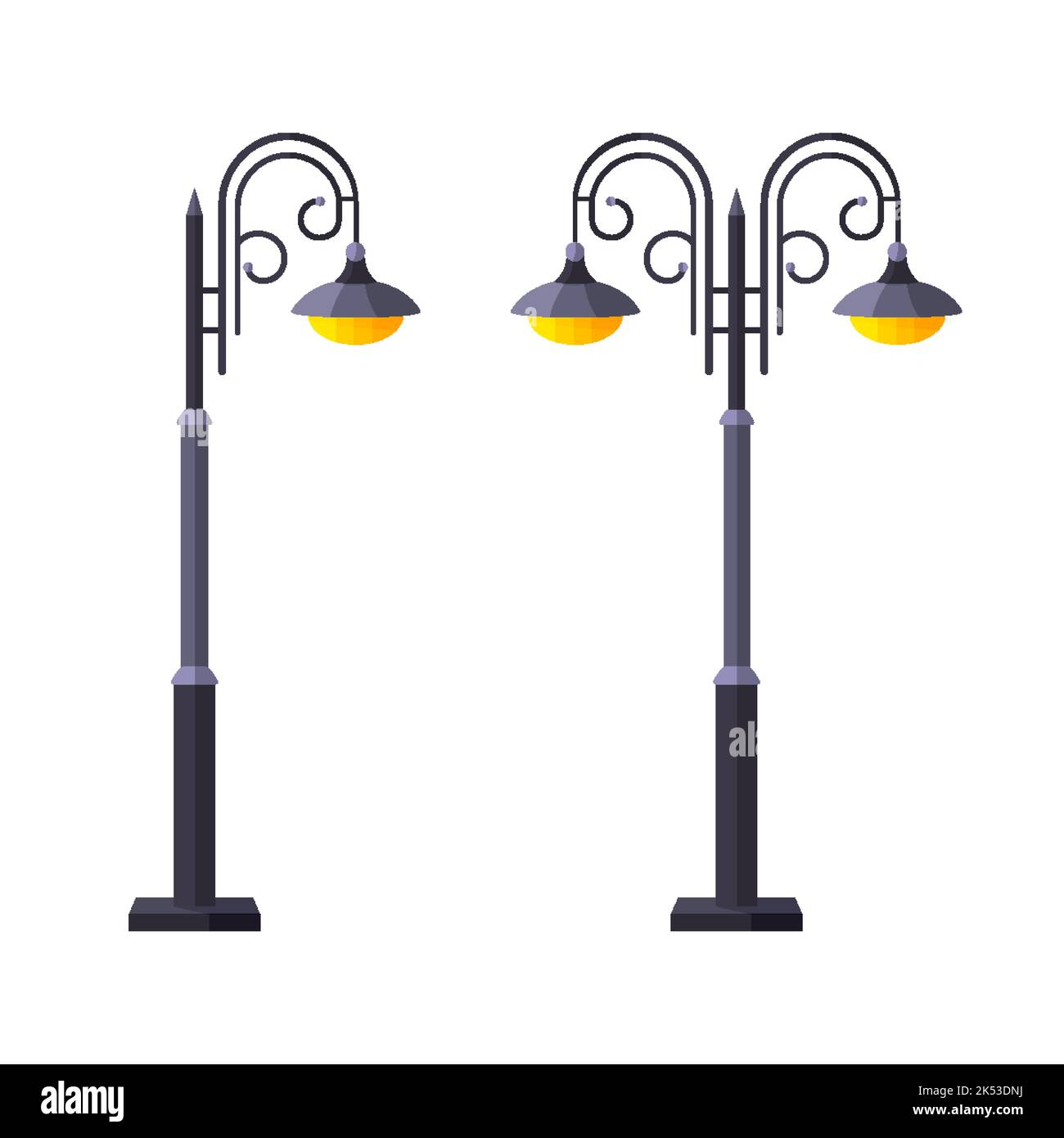 Lighting outdoor garden urban fixture flat set. Front street lamp spot outside inside building courtyard technique street. Modern classic gothic style various size design road electricity isolated Stock Vector