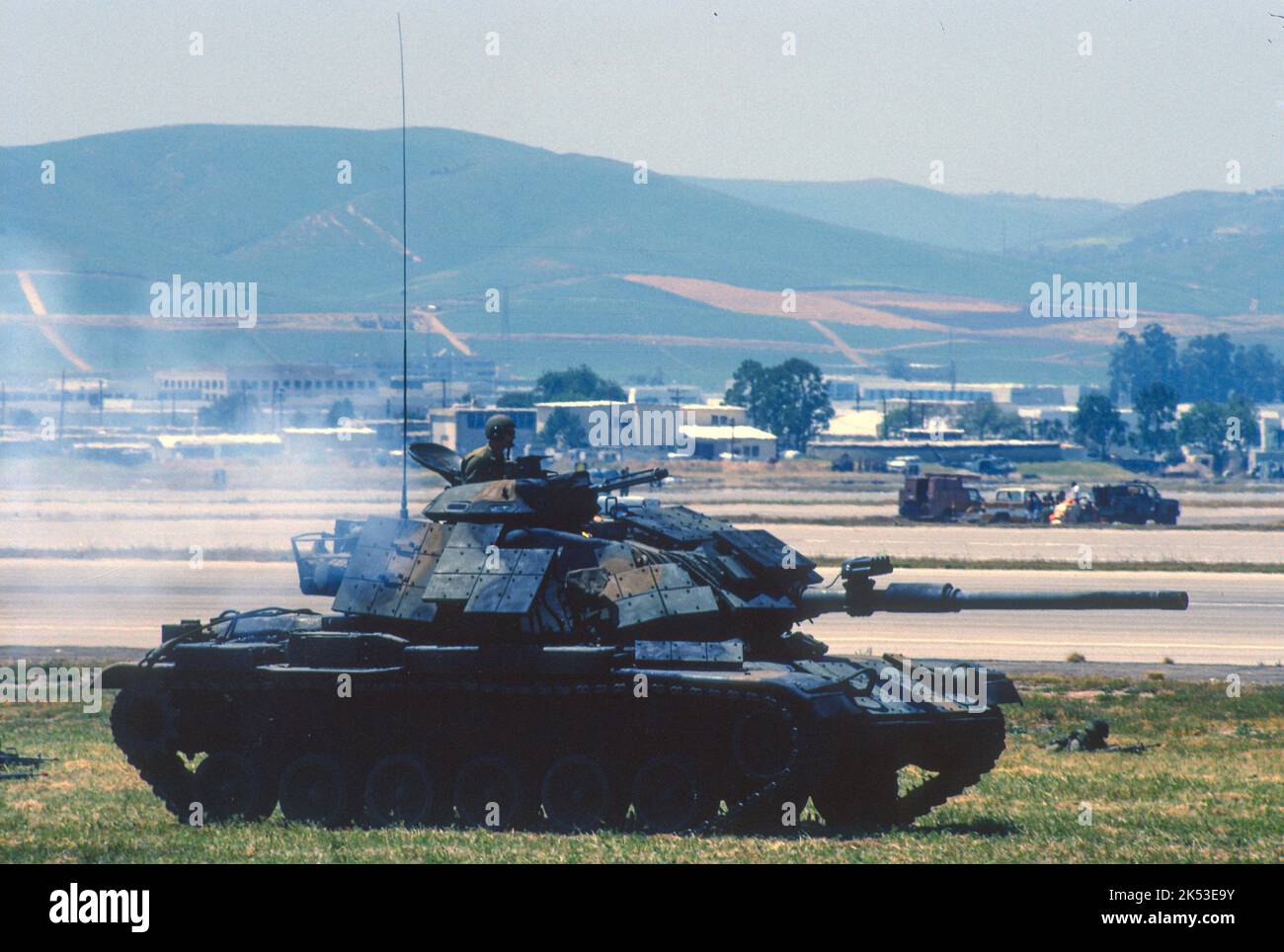 USMC Battle Tank moves on airfield during a MAGTF demonstration at MCAS El Toro, California Stock Photo