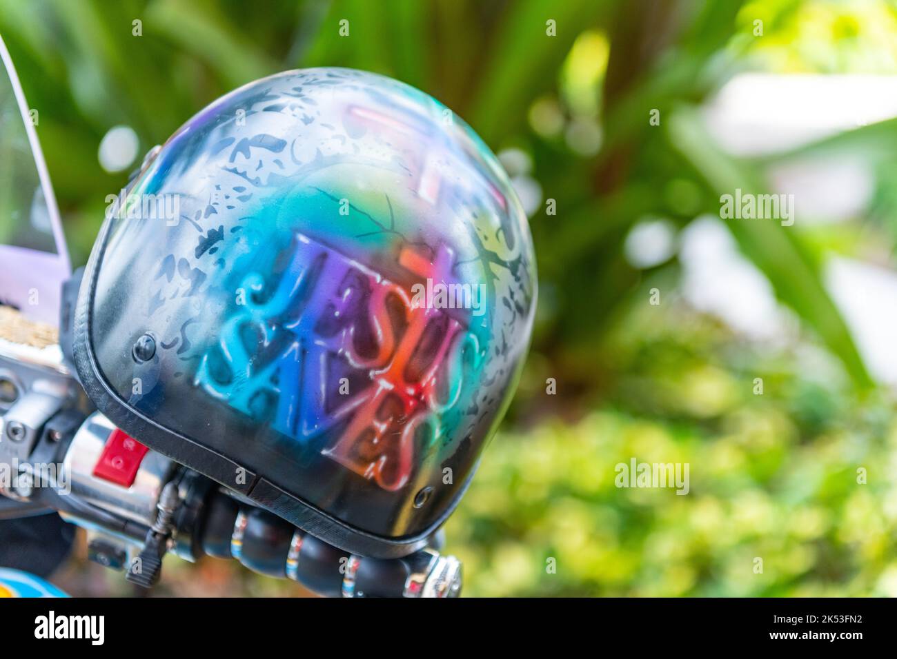 Motorcycle with Christian messages, Florida, USA Stock Photo
