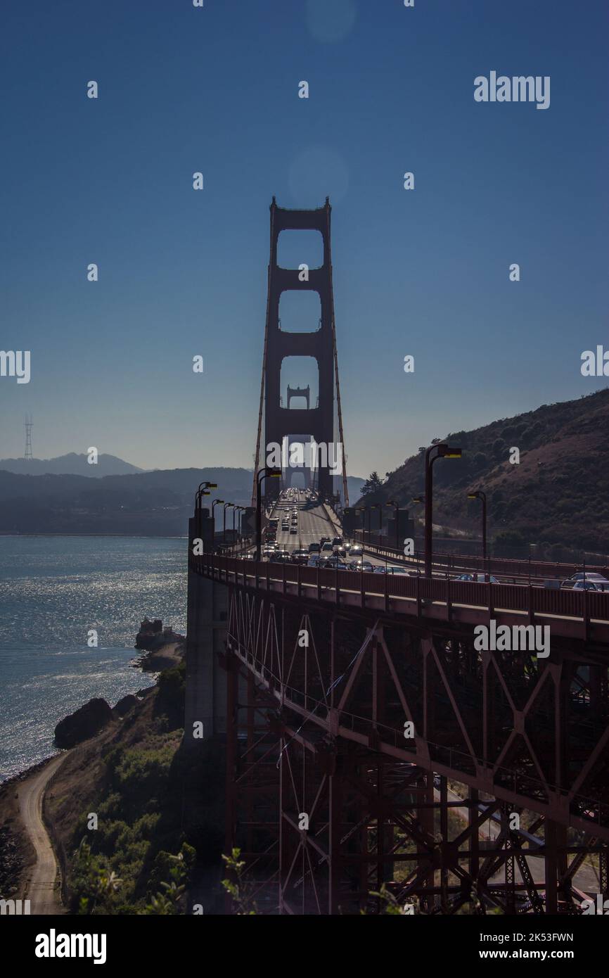 A vertical shot of the Golden Gate bridge in the daytime Stock Photo ...