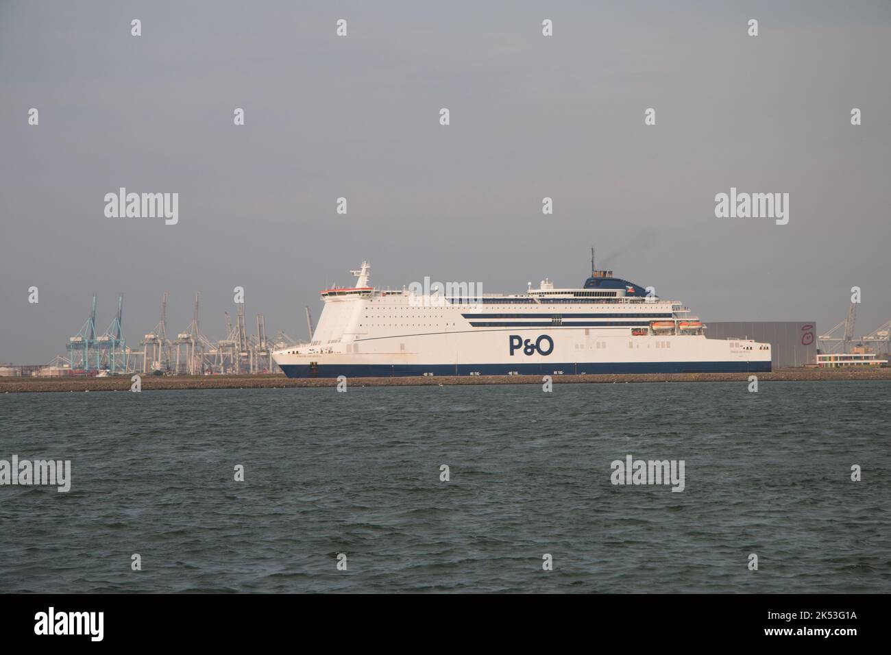 P&O ferry arriving in port near the Hook of Holland. 2022 Stock Photo