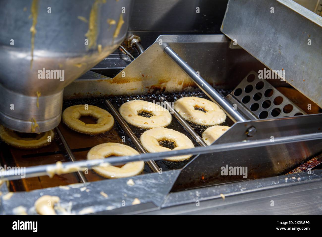 Rogers Family Orchard, Johnstown, Fulton County, New York: Making apple cider donuts is an autumn tradition in upstate New York. Stock Photo