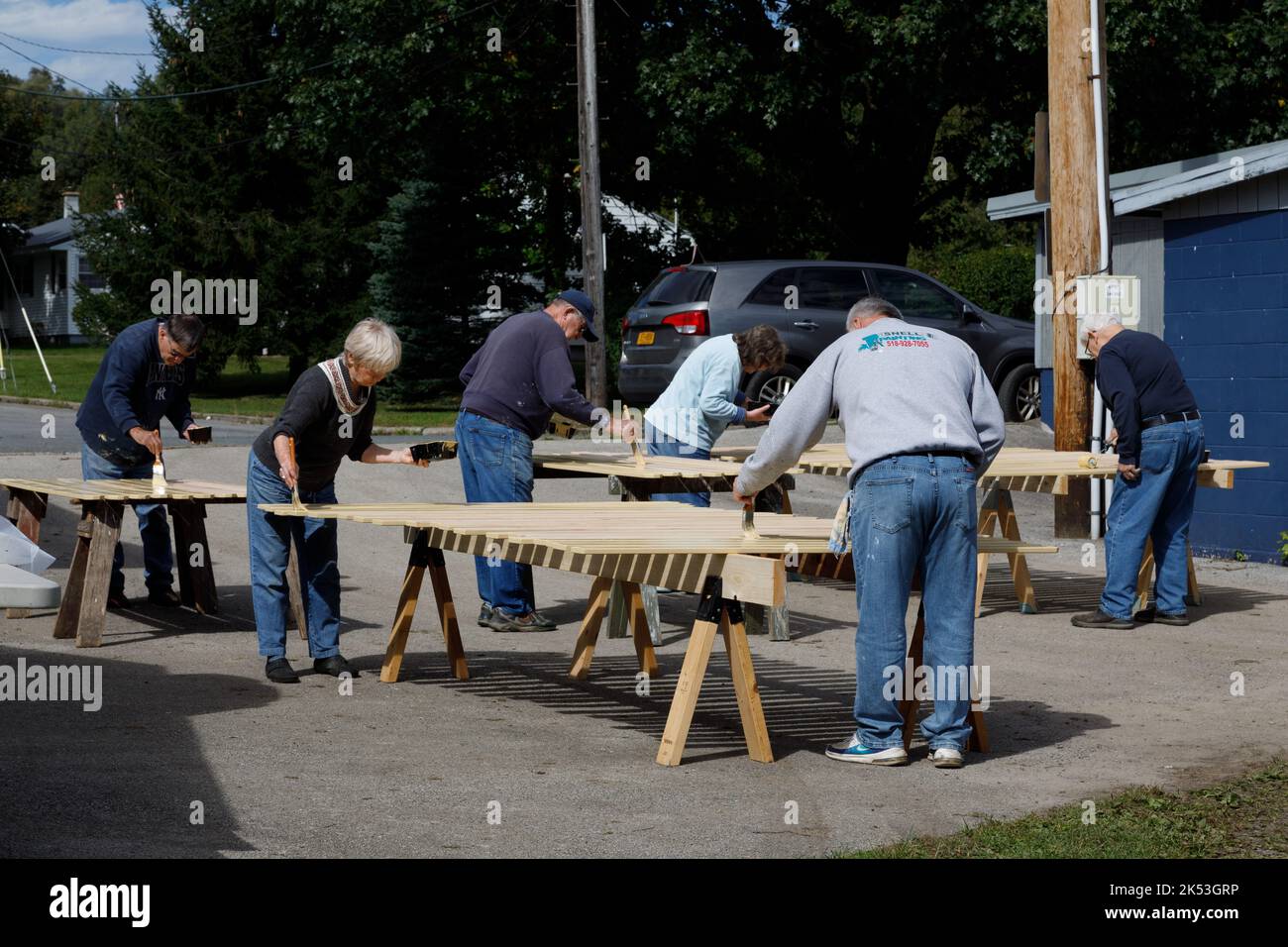 St. Johnsville, Montgomery County, New York Volunteers paint slats of