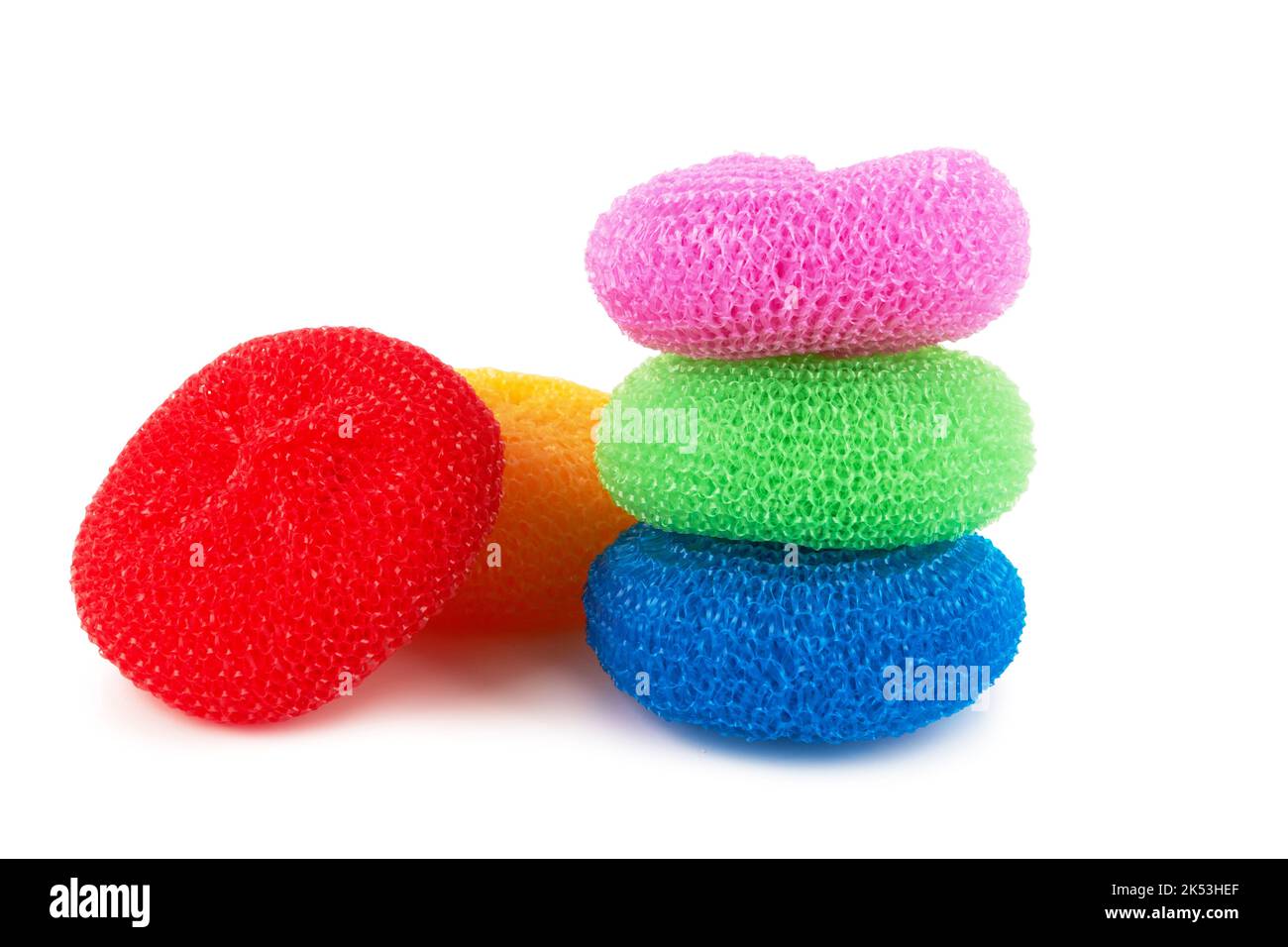 Colorful sponges for washing dishes on a white background Stock Photo