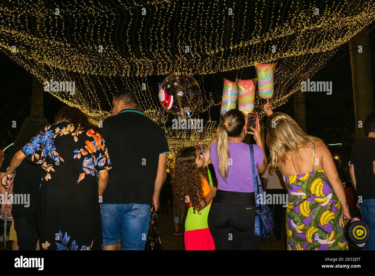 People photographing the Christmas lights at Praça da Liberdade in Belo Horizonte, Minas Gerais, Brazil. Stock Photo