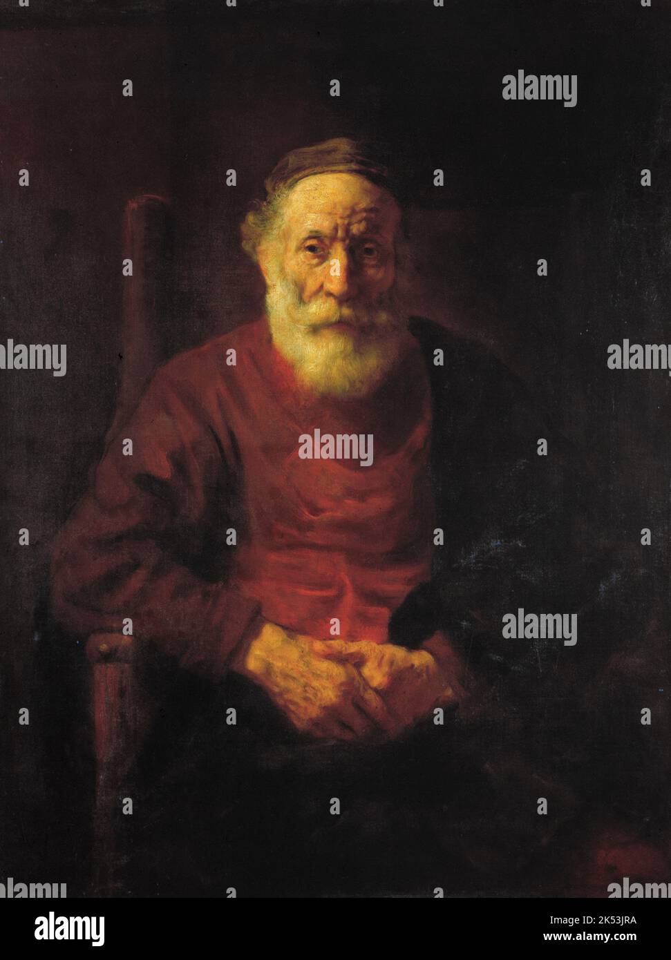 Portrait of old man in red by rembrandt hi-res stock photography and ...