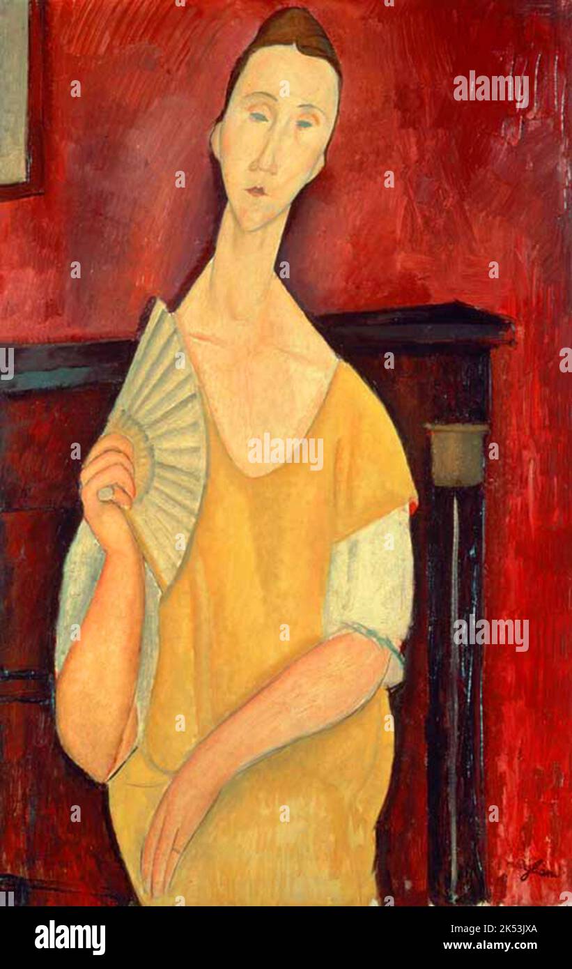 Woman with a Fan, 1919, Painting by Amedeo Modigliani Stock Photo