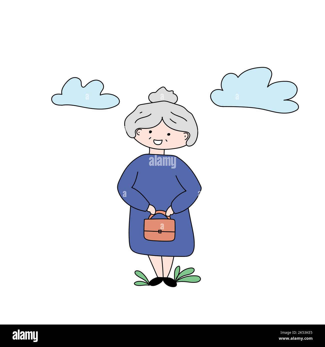 cute grandmother with red bag, vector illustration Stock Vector