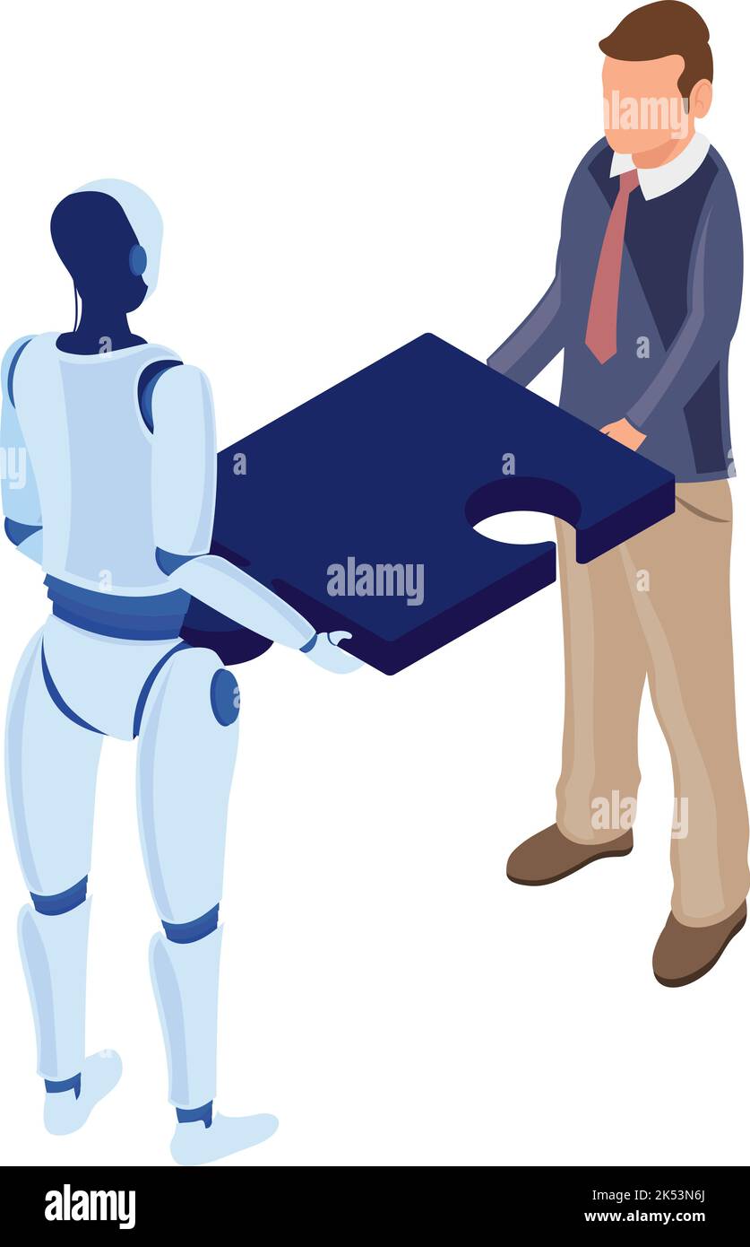 robot and businessman lifting puzzle characters Stock Vector Image ...