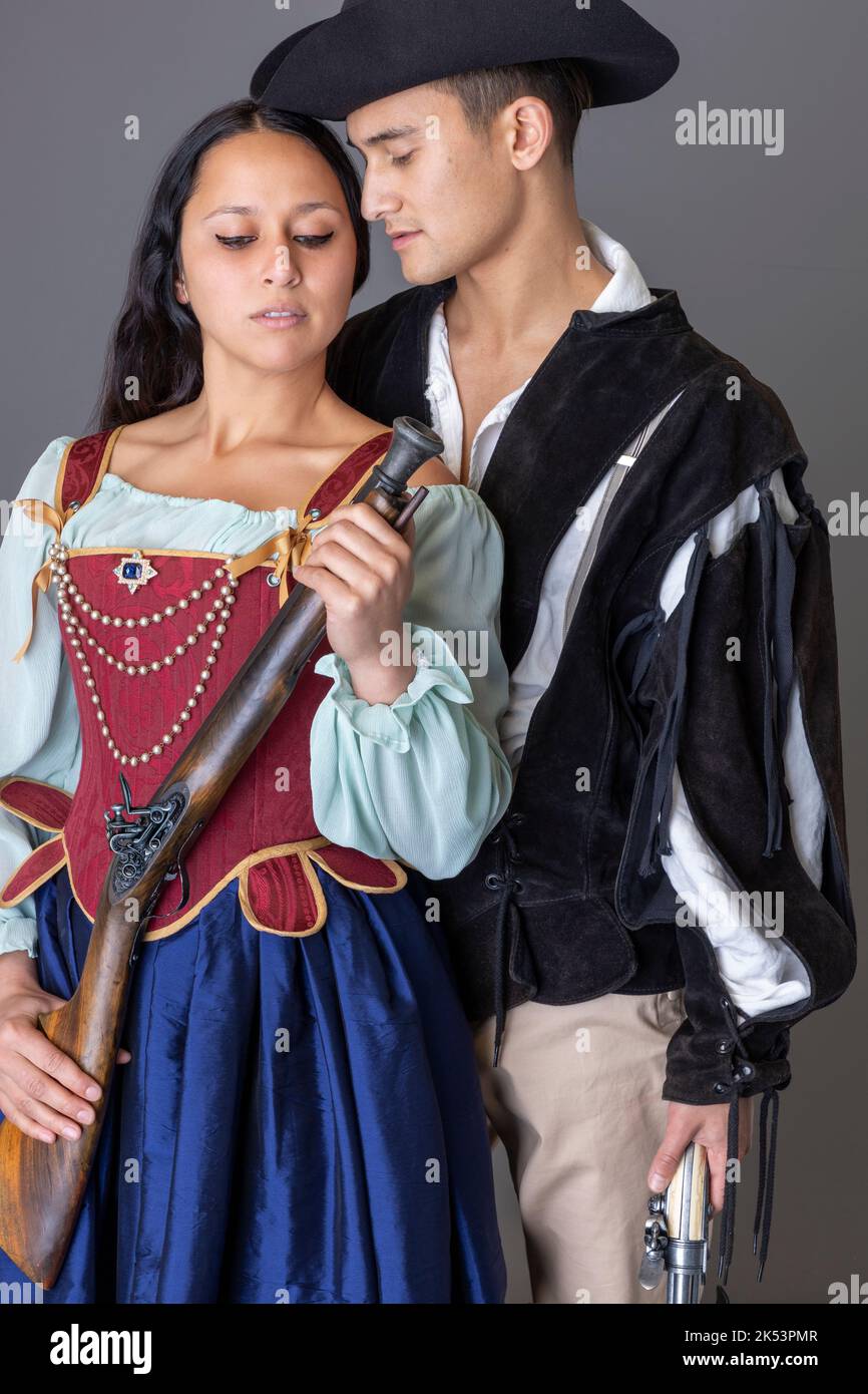 Historical pirate couple from Renaissance or Georgian periods Stock Photo