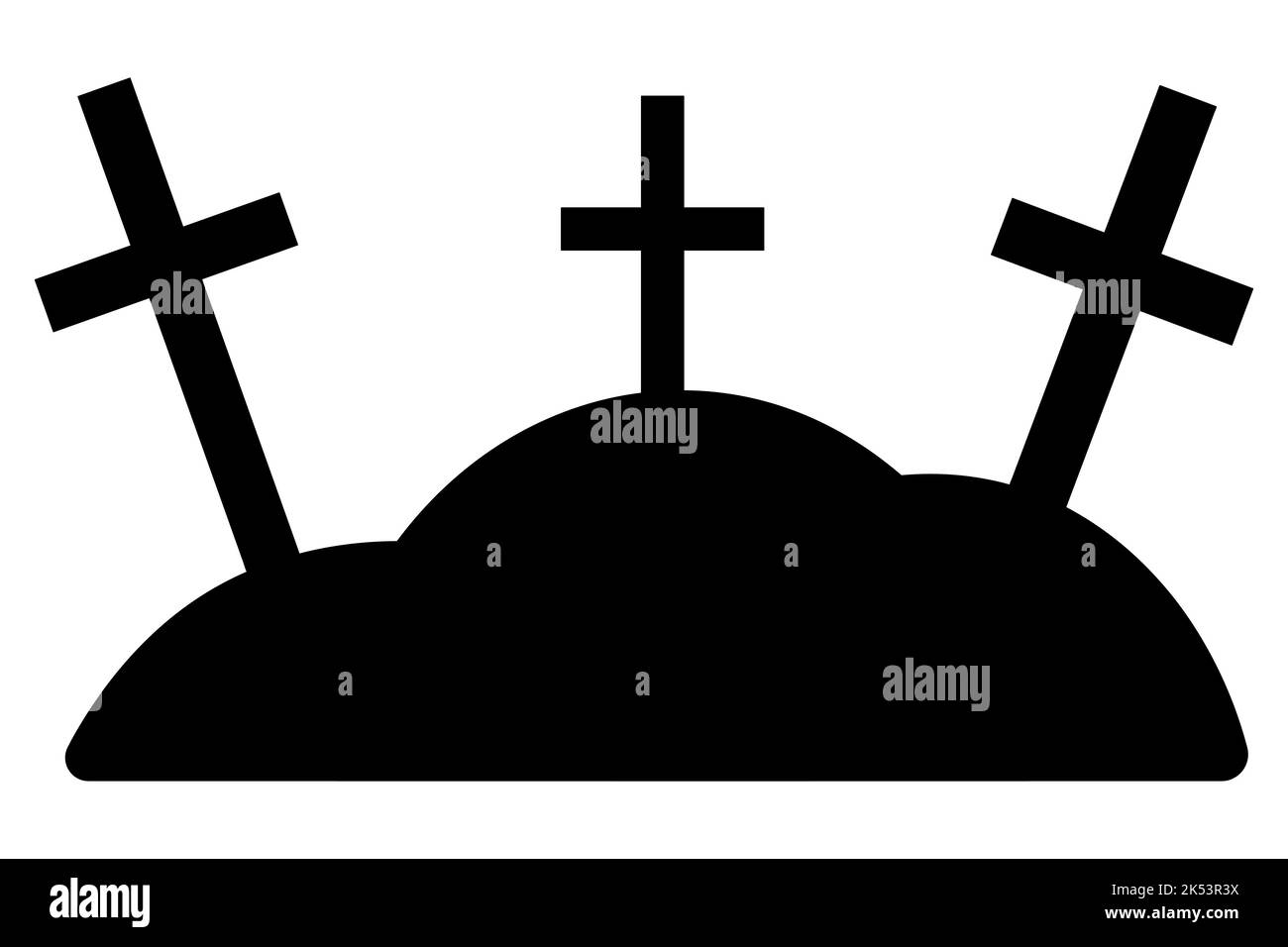 Crosses on the hills. Silhouettes. Night cemetery. Graves in the cemetery. Religious symbol. Stock Vector