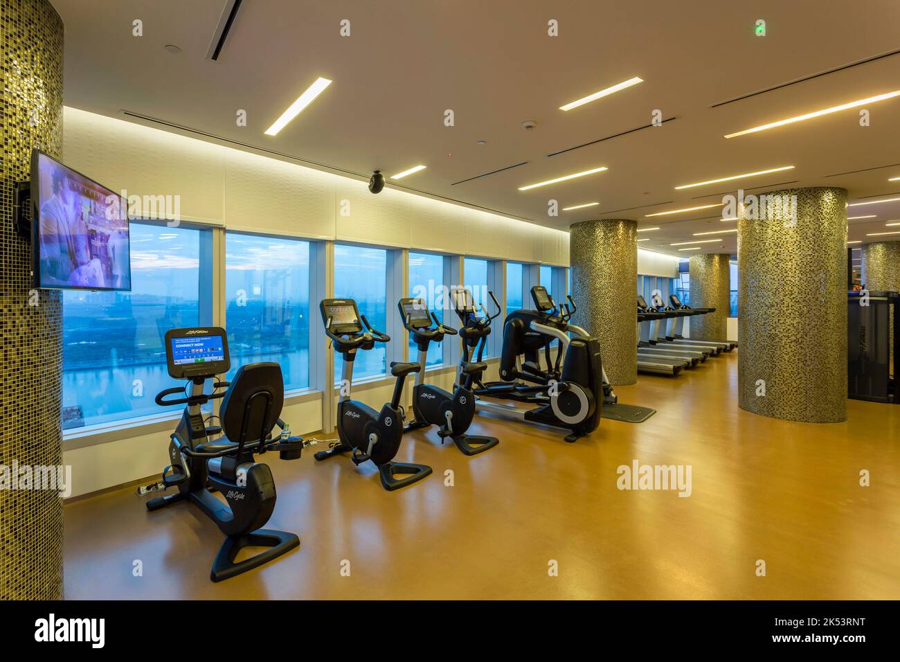 Hanoi, Vietnam - January 22, 2018: Interior view of the fitness center and gym exercise equipment at Le Meridien in Hanoi, Vietnam. Stock Photo